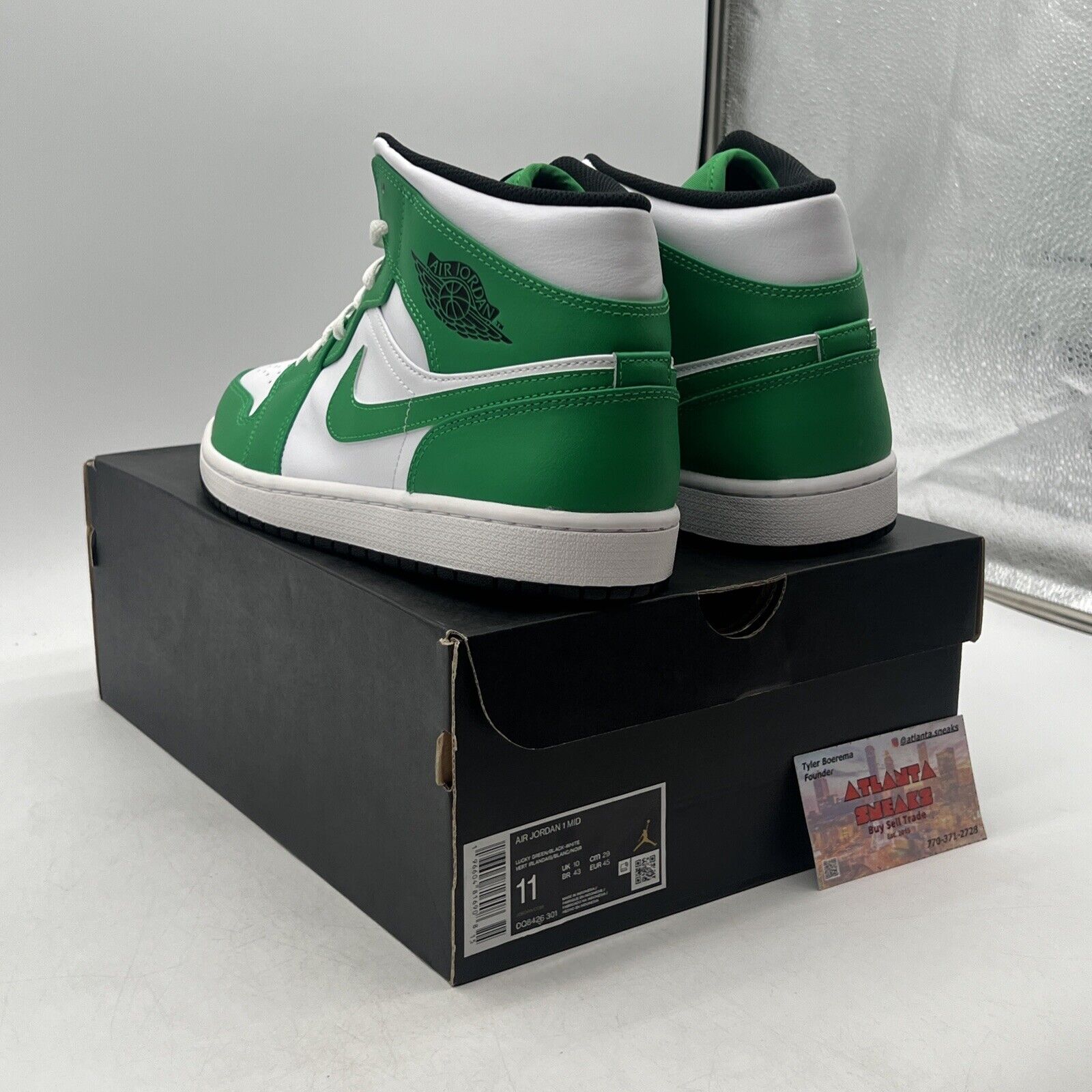 Size 11 - Air Jordan 1 Mid Lucky Green White Black Leather (DQ8426-301)