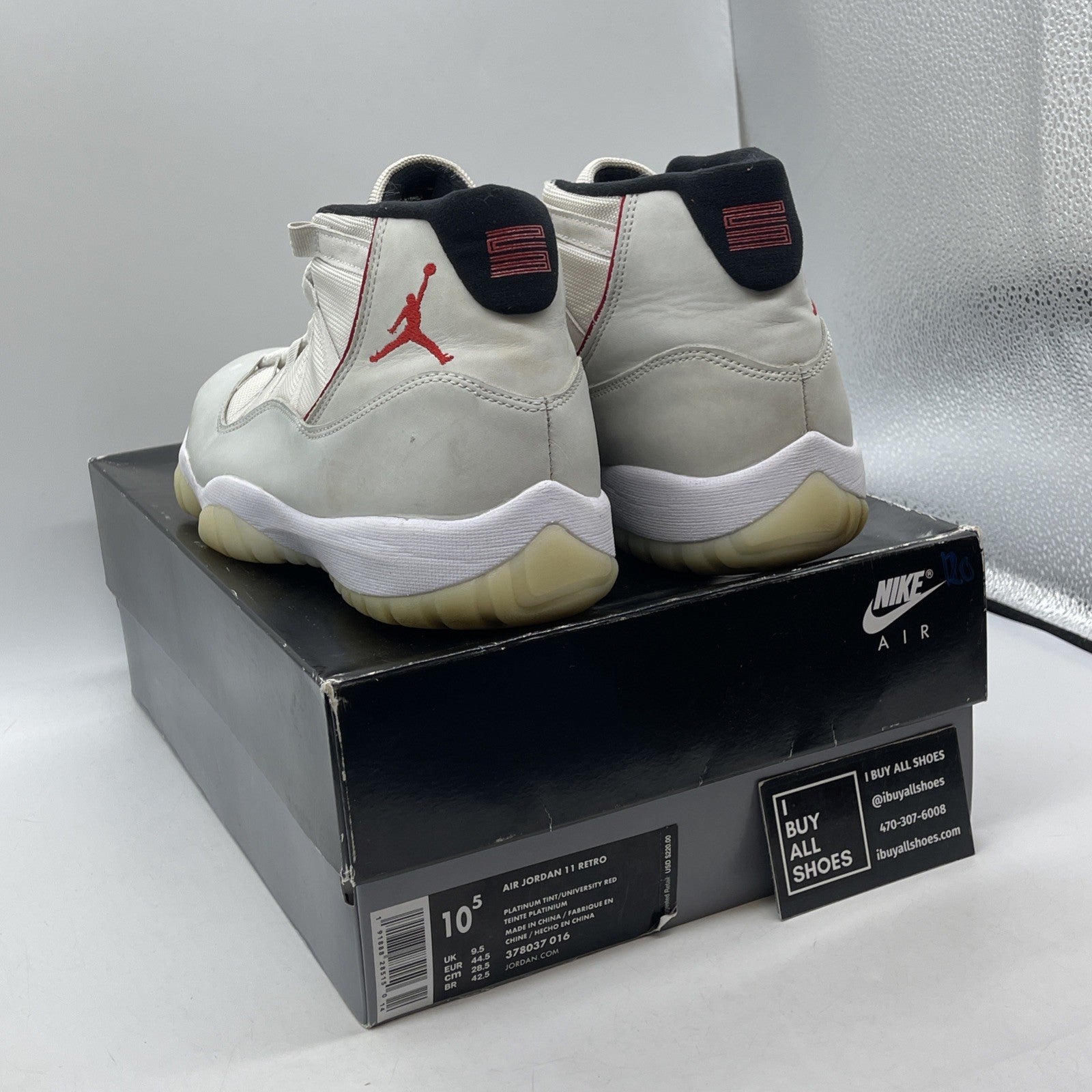 Size 10.5 - Air Jordan 11 Retro Platinum Tint Black Suede (378037-016)