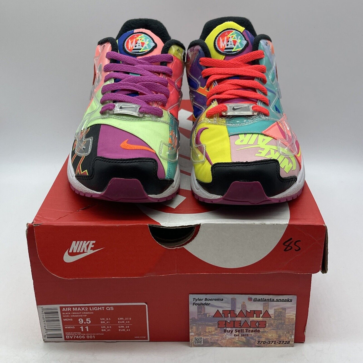 Size 9.5 - Nike Atmos x Air Max 2 Light QS Logos White Black Pink (BV7406-001)