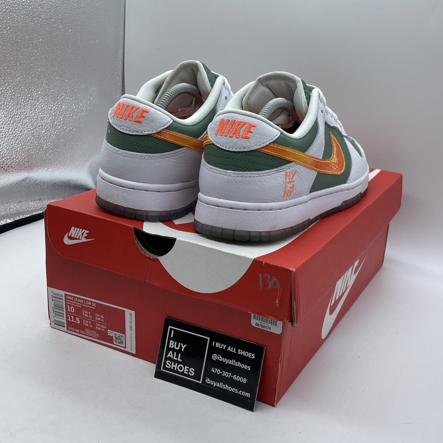 Size 10 - Nike Dunk Low NY vs. NY White Green Orange Leather (DN2489-300)