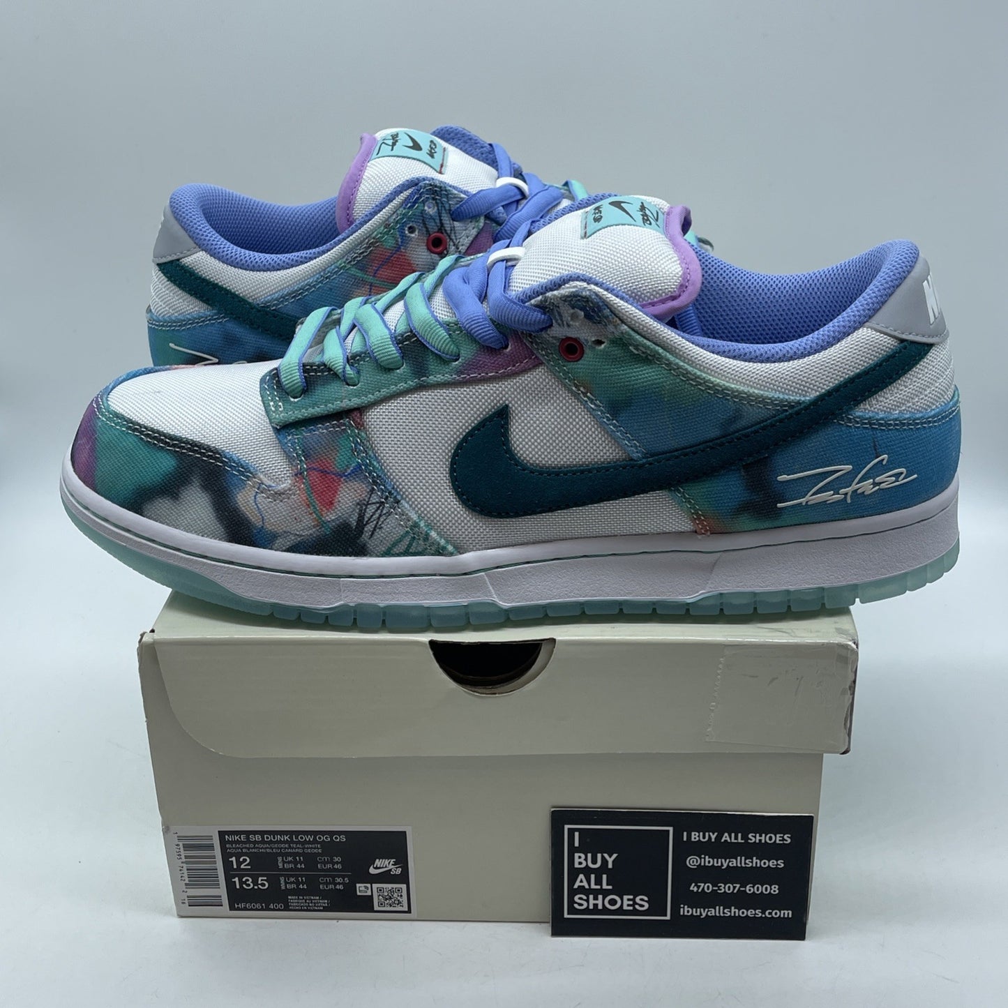 Size 12 - Nike Futura Laboratories x Dunk SB Low Bleached Aqua (HF6061-400)