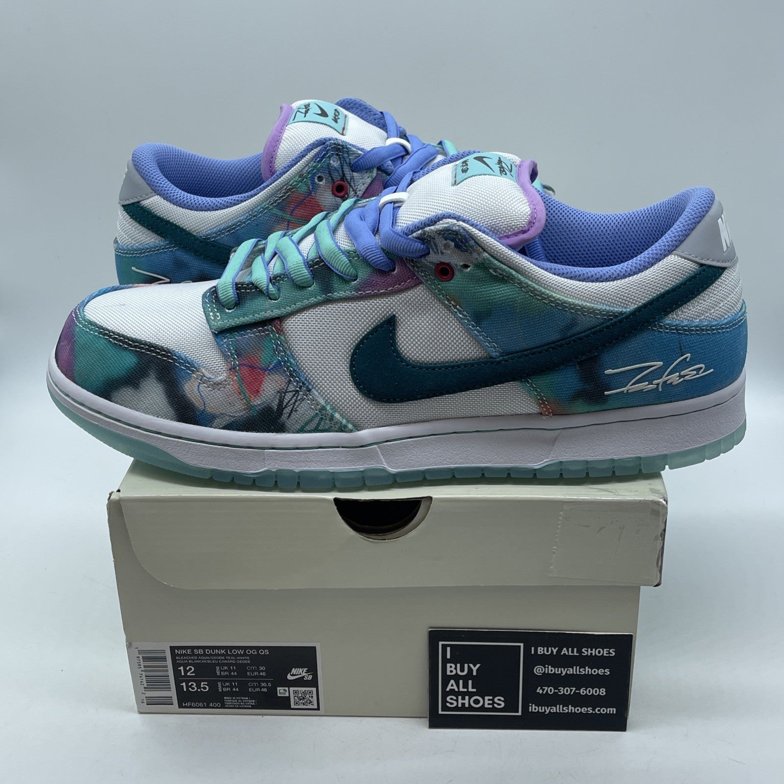 Size 12 - Nike Futura Laboratories x Dunk SB Low Bleached Aqua (HF6061-400)