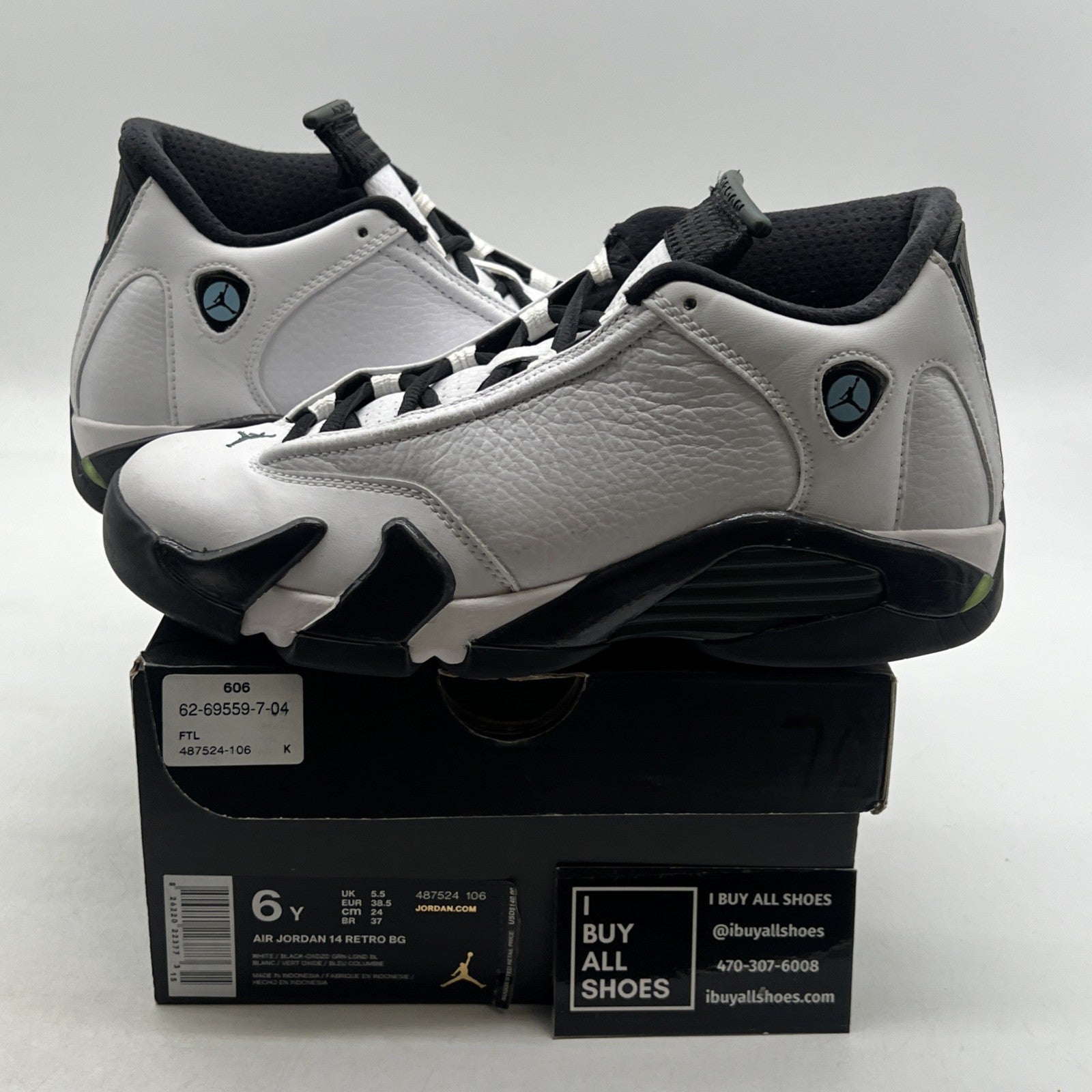 Size 6Y - Air Jordan 14 Oxidized Green White Black (487524-106)