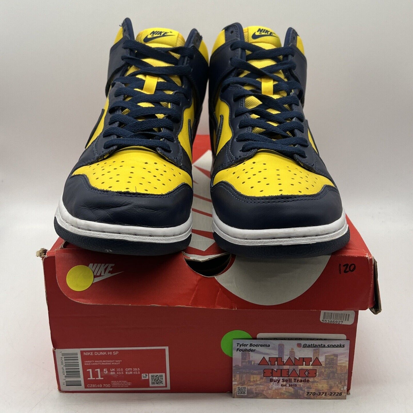 Size 11.5 - Nike Dunk SP 2020 High Michigan Yellow White Navy Leather CZ8149-700