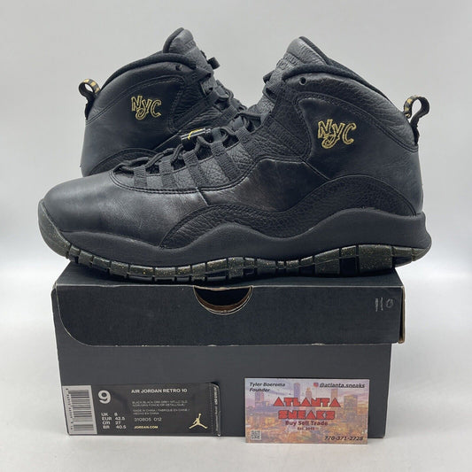 Size 9 - Air Jordan 10 Retro NYC Black Leather Gold (310805-012)