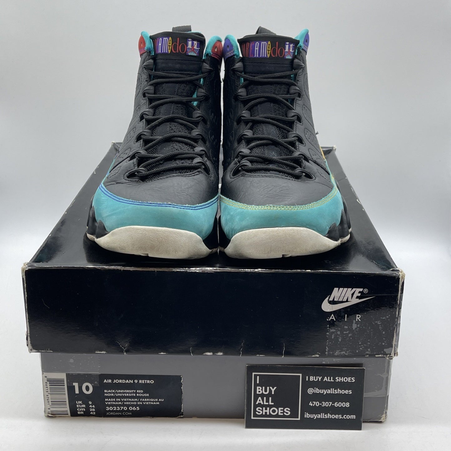 Size 10 - Air Jordan 9 Retro Dream It, Do It Black Suede Leather (302370-065)