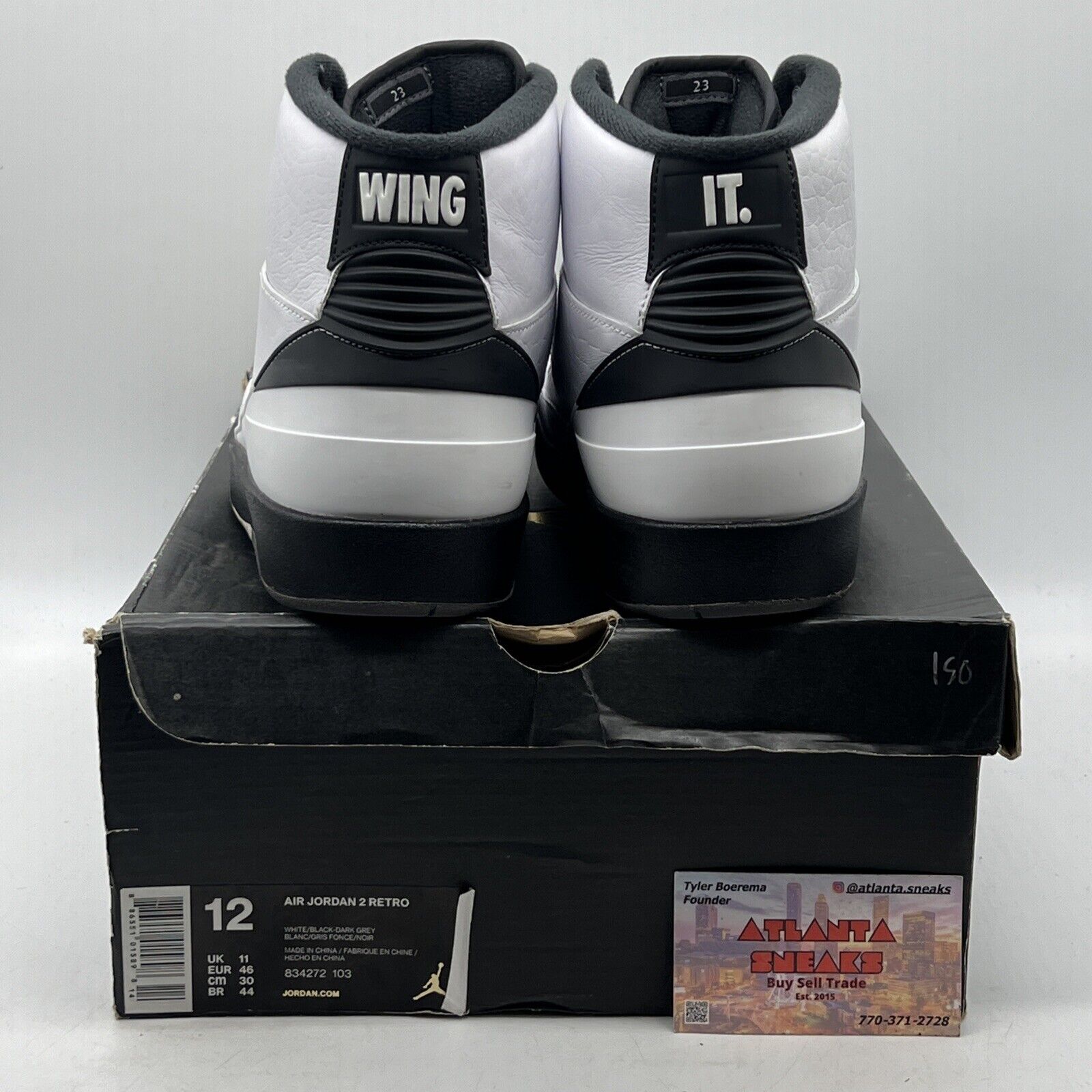 Size 12 - Air Jordan 2 Retro Wing It Black White Grey Leather (834272-103)