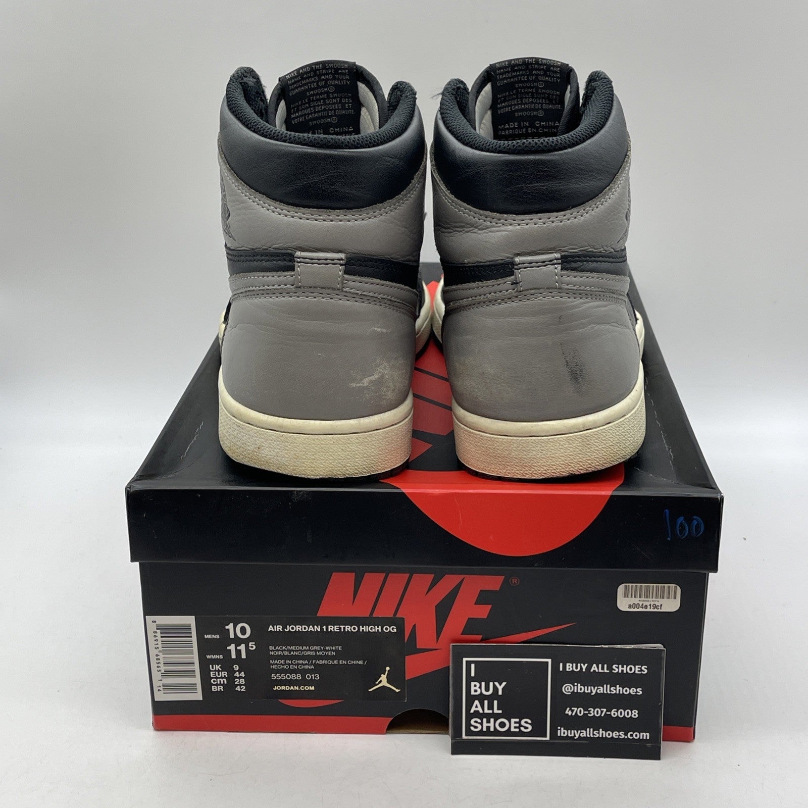 Size 10 - Jordan 1 Retro OG High Shadow Grey Black Leather (555088-013)
