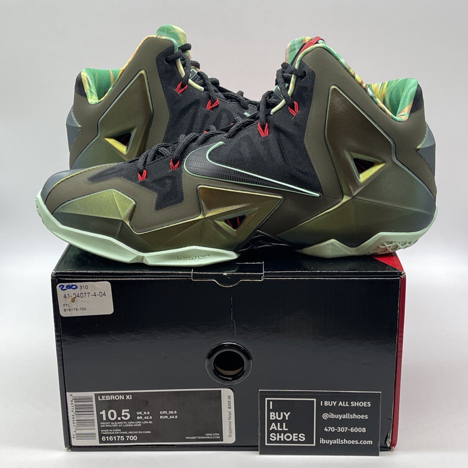 Size 10.5 - Nike LeBron 11 King's Pride Green Black (616175-700)