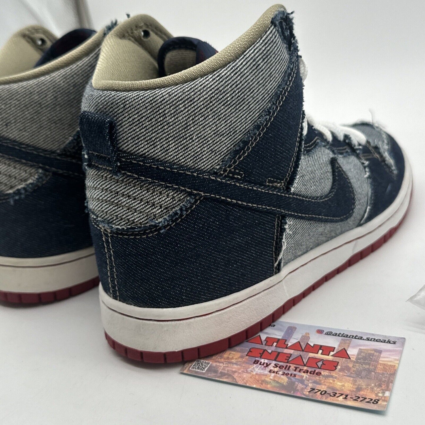 Size 6 - Nike SB Dunk High x Reese Forbes Denim 2017 Red Grey Blue USA Rare Og