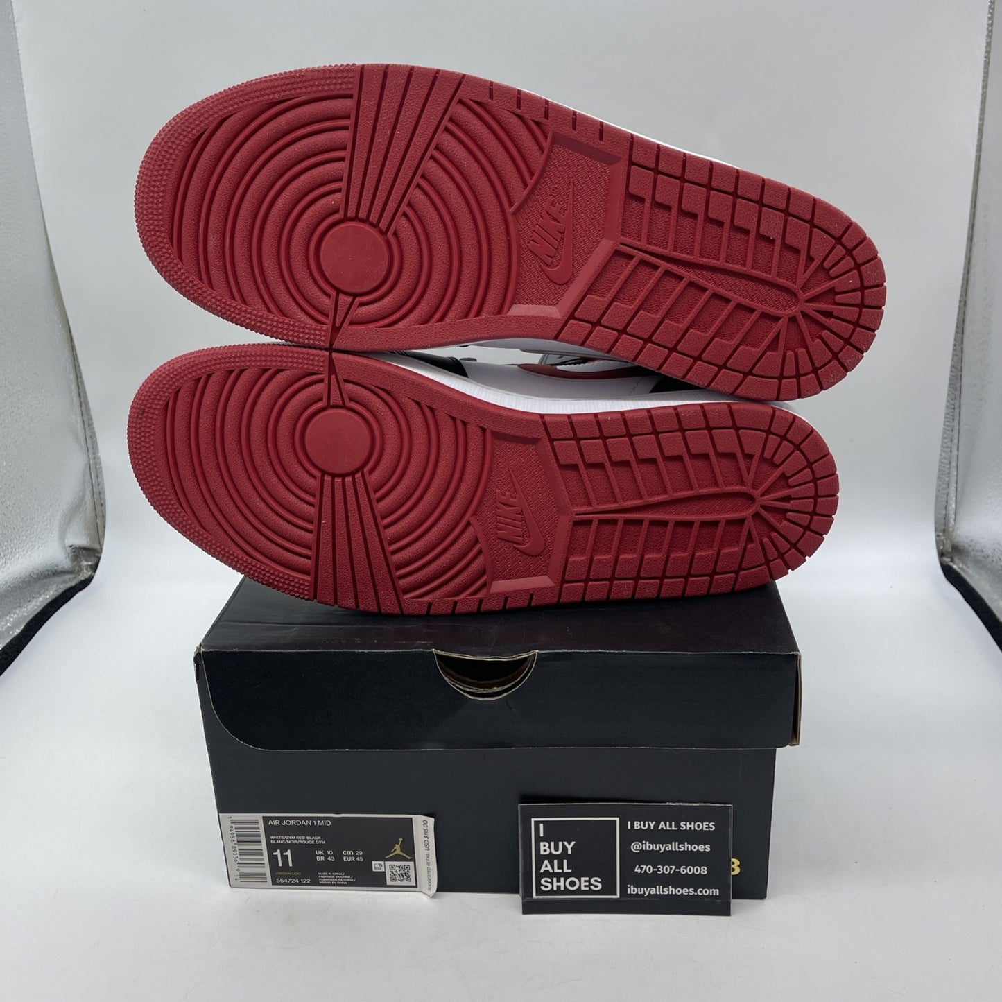 Size 11 - Air Jordan 1 Mid Black Gym Red Leather (554724-122)