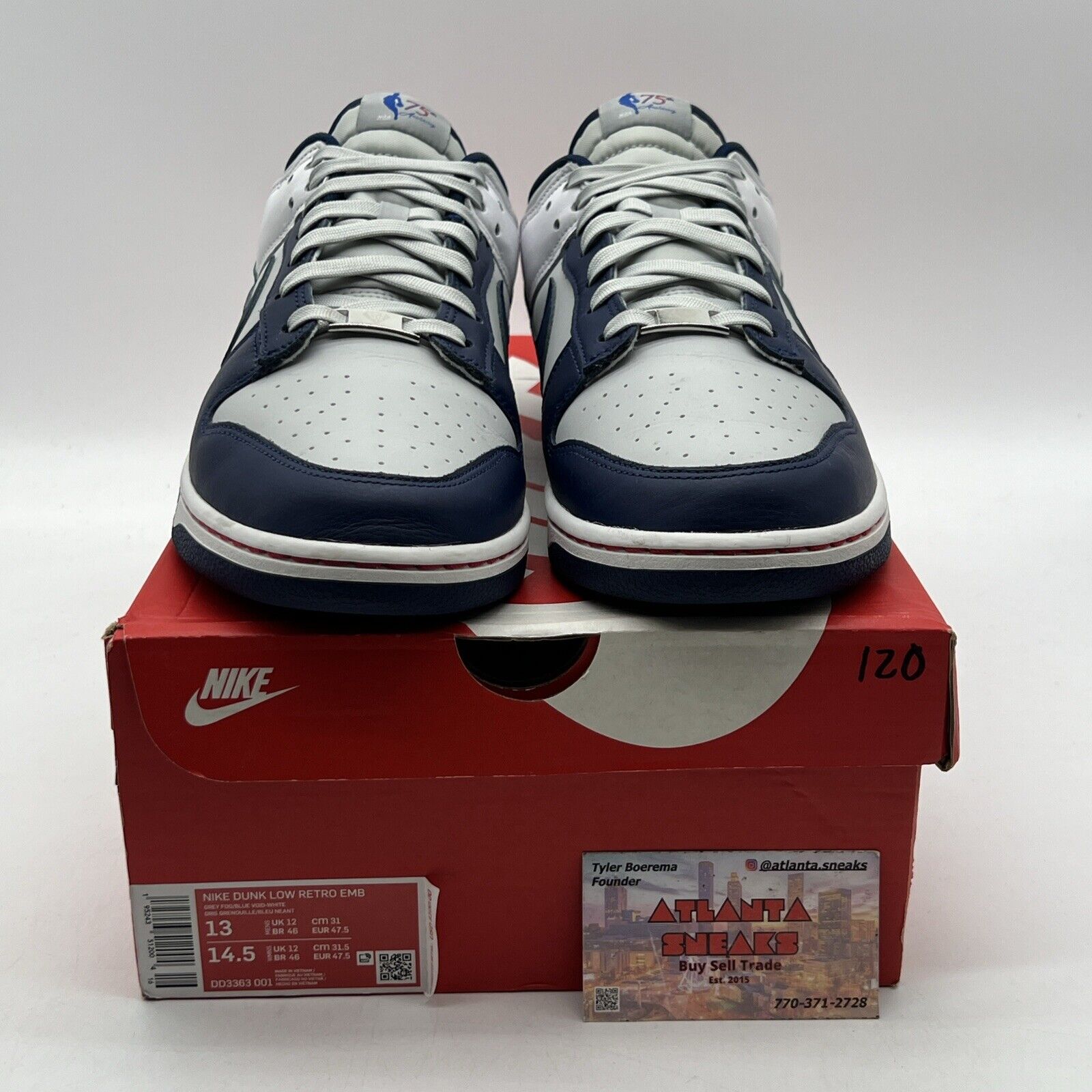 Size 13 - Nike NBA x Dunk EMB Low 75th Anniversary - Nets White (DD3363-001)