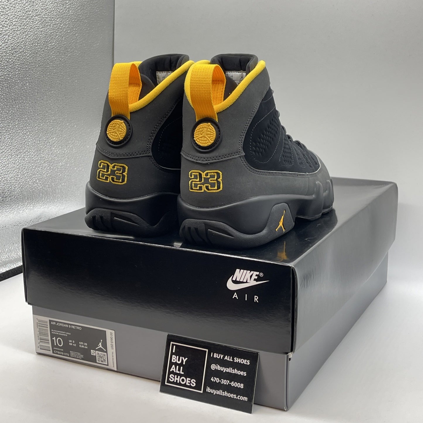 Size 10 - Jordan 9 Retro Black Yellow Grey Suede (CT8019-070)