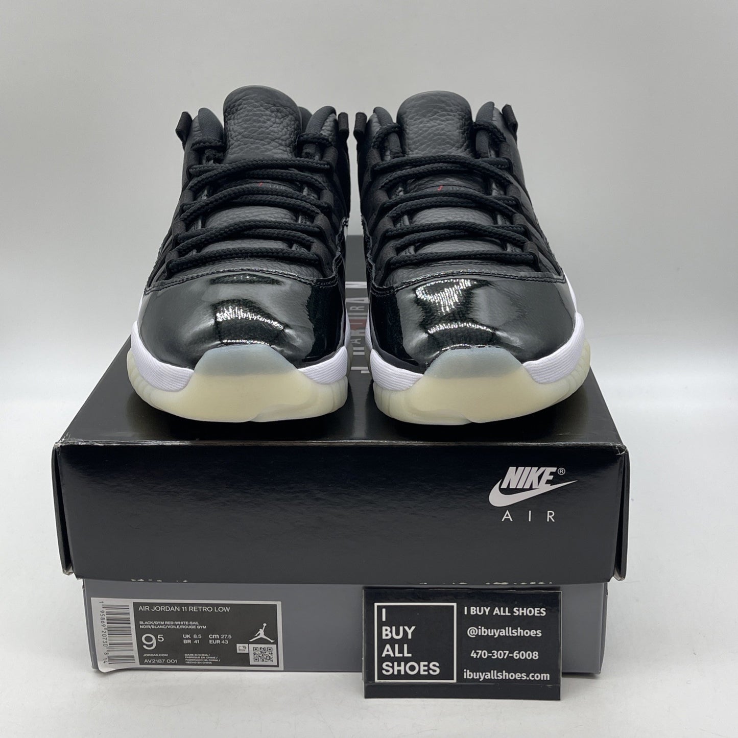 Size 9.5 - Air Jordan 11 Retro Low 72-10 Black Leather (AV2187-001)