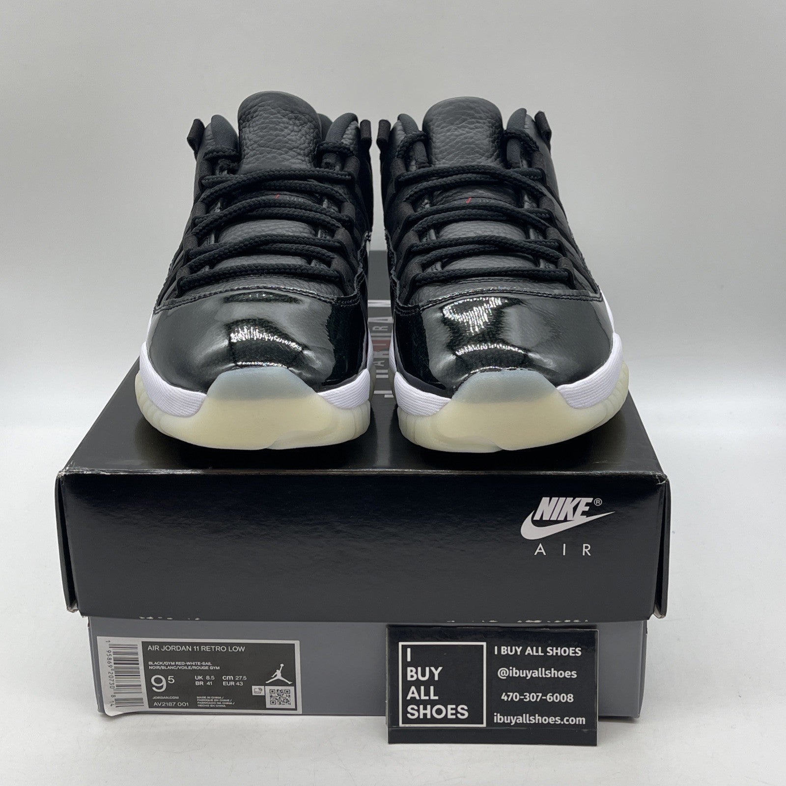 Size 9.5 - Air Jordan 11 Retro Low 72-10 Black Leather (AV2187-001)