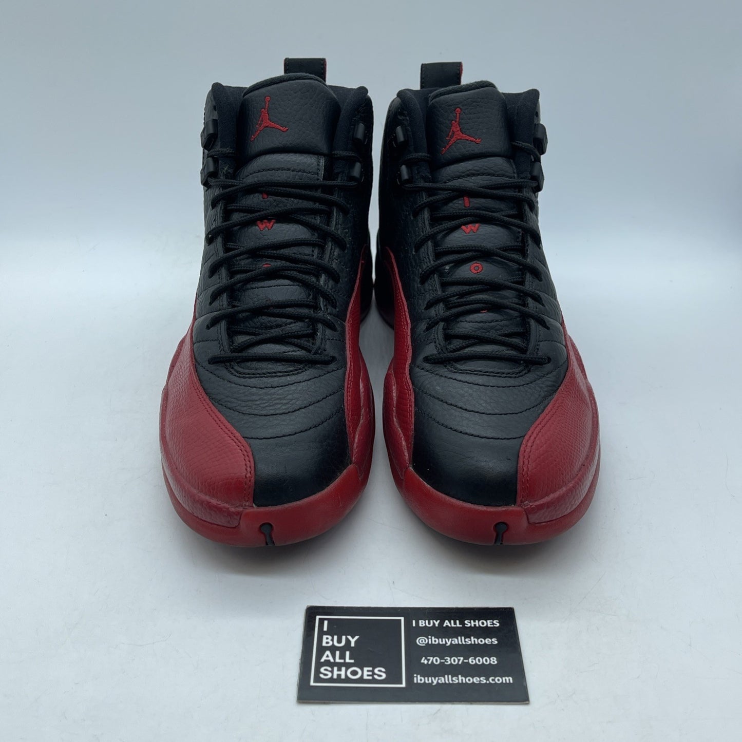Size 9.5 - Jordan 12 Retro Mid Flu Game Black Red Leather (130690-002)