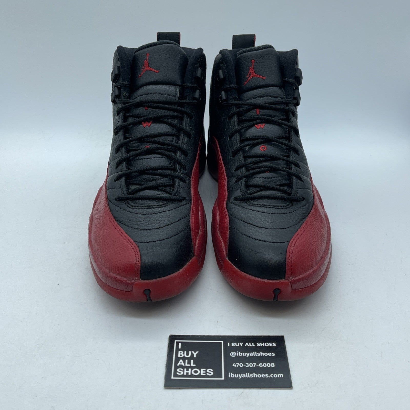 Size 9.5 - Jordan 12 Retro Mid Flu Game Black Red Leather (130690-002)
