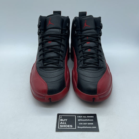 Size 9.5 - Jordan 12 Retro Mid Flu Game Black Red Leather (130690-002)