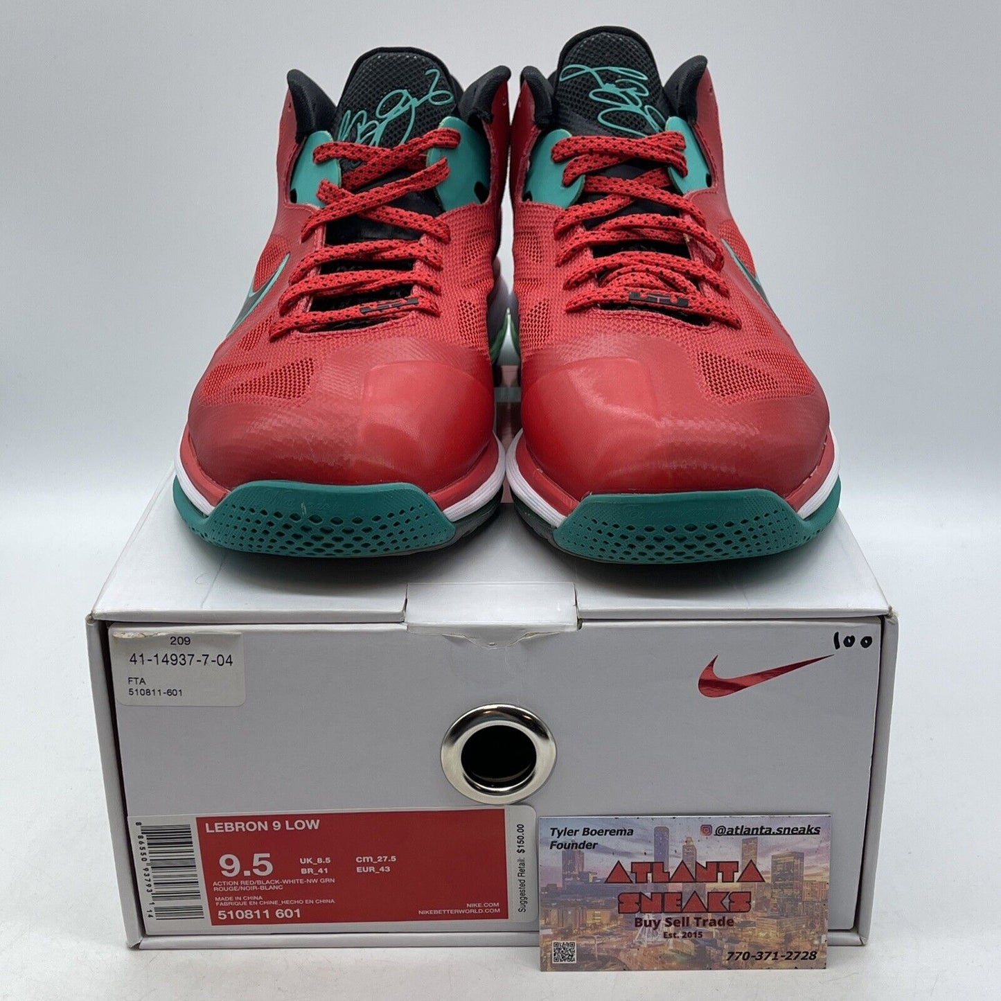 Size 9.5 - Nike LeBron 9 Low Liverpool red Green White Black (510811-601)