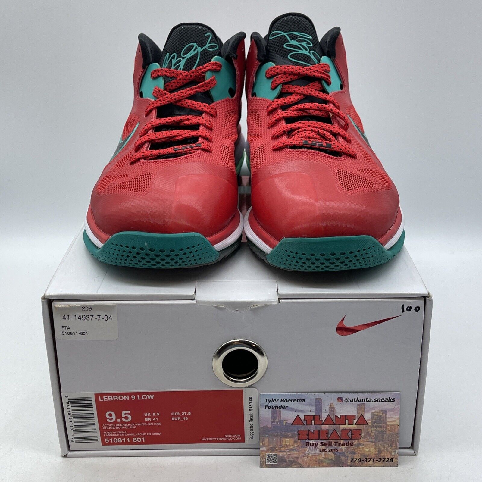 Size 9.5 - Nike LeBron 9 Low Liverpool red Green White Black (510811-601)