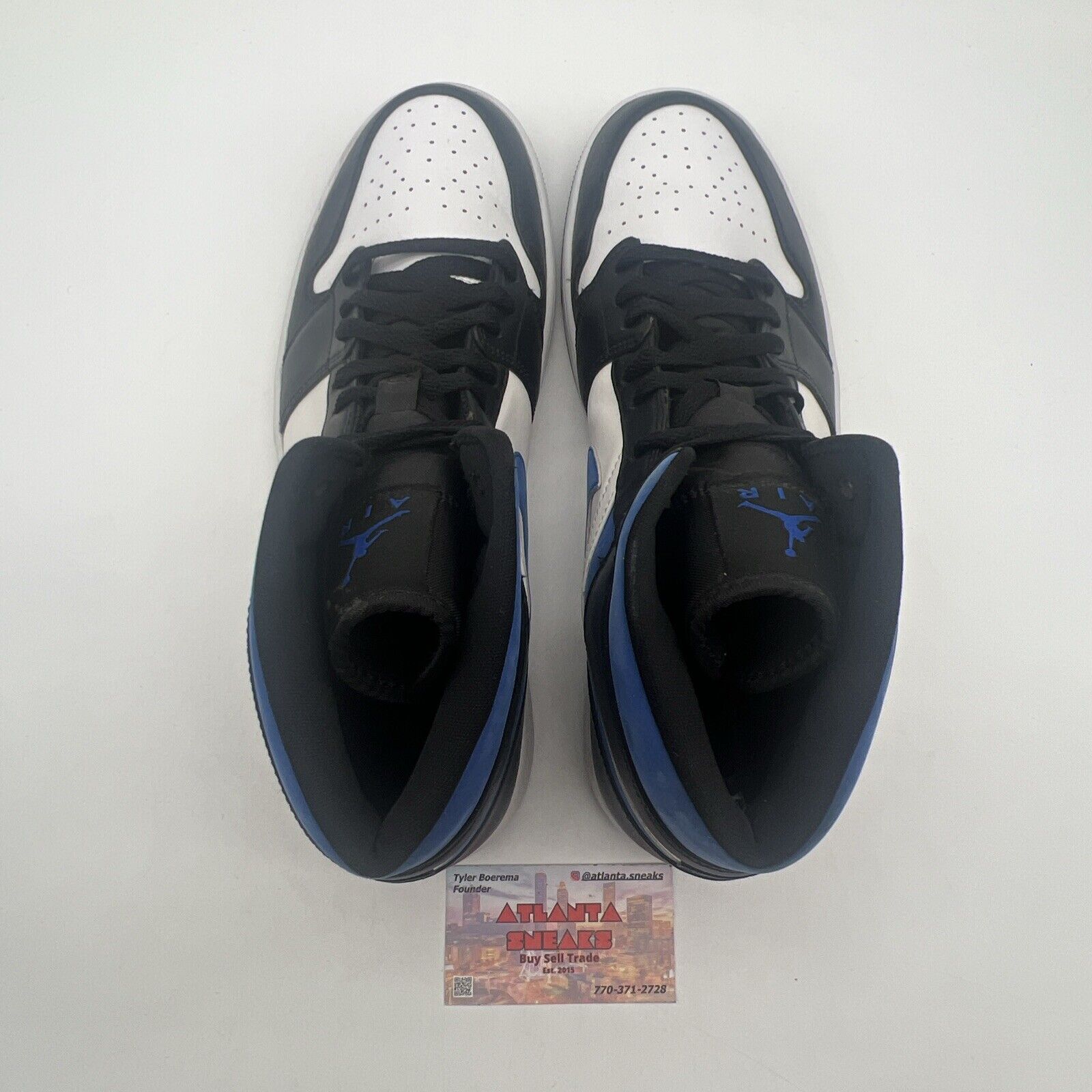 Size 13 - Air Jordan 1 Mid Racer Blue Black White Leather (554724-140)