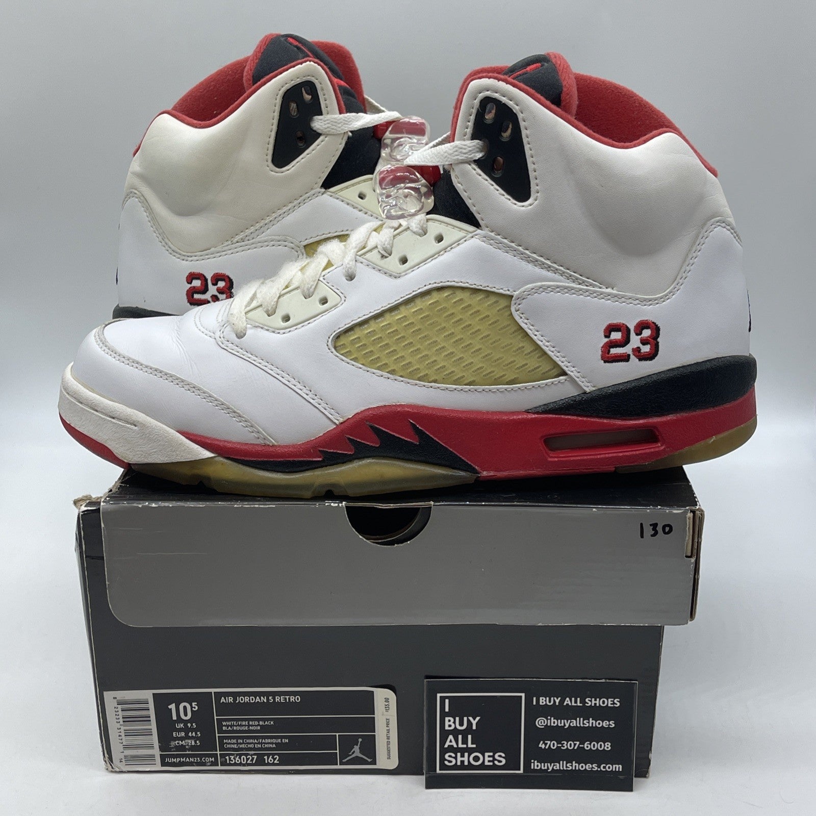 Size 10.5 - Air Jordan 5 Retro 2006 Fire Red White Leather (136027-162)