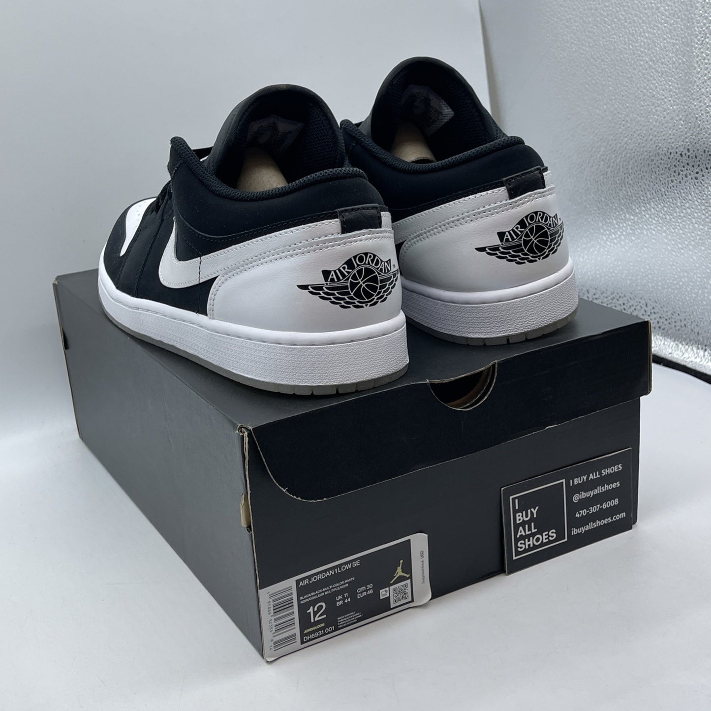 Size 12 - Jordan 1 Low SE Diamond Black White Suede Leather (DH6931-001)