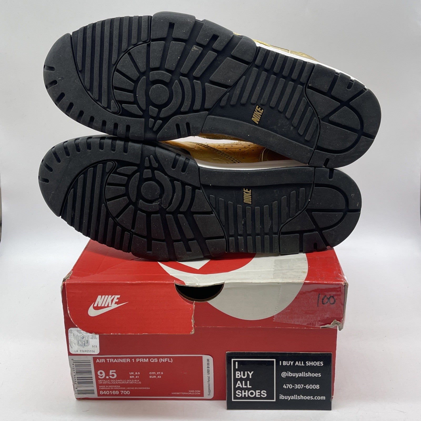 Size 9.5 - Nike Air Trainer 1 PRM QS Super Bowl Gold Black Leather (840169-700)