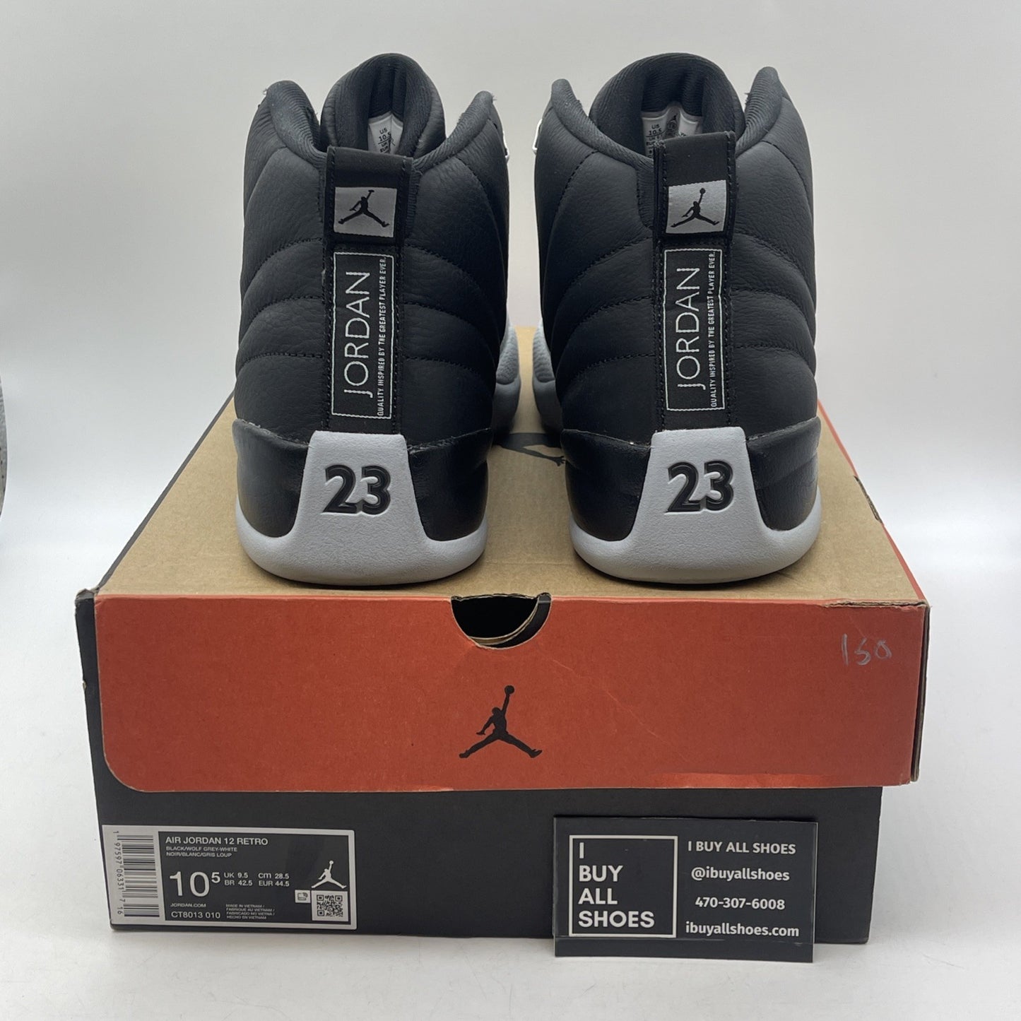 Size 10.5 - Air Jordan 12 Retro Barons Black Grey Leather (CT8013-010)