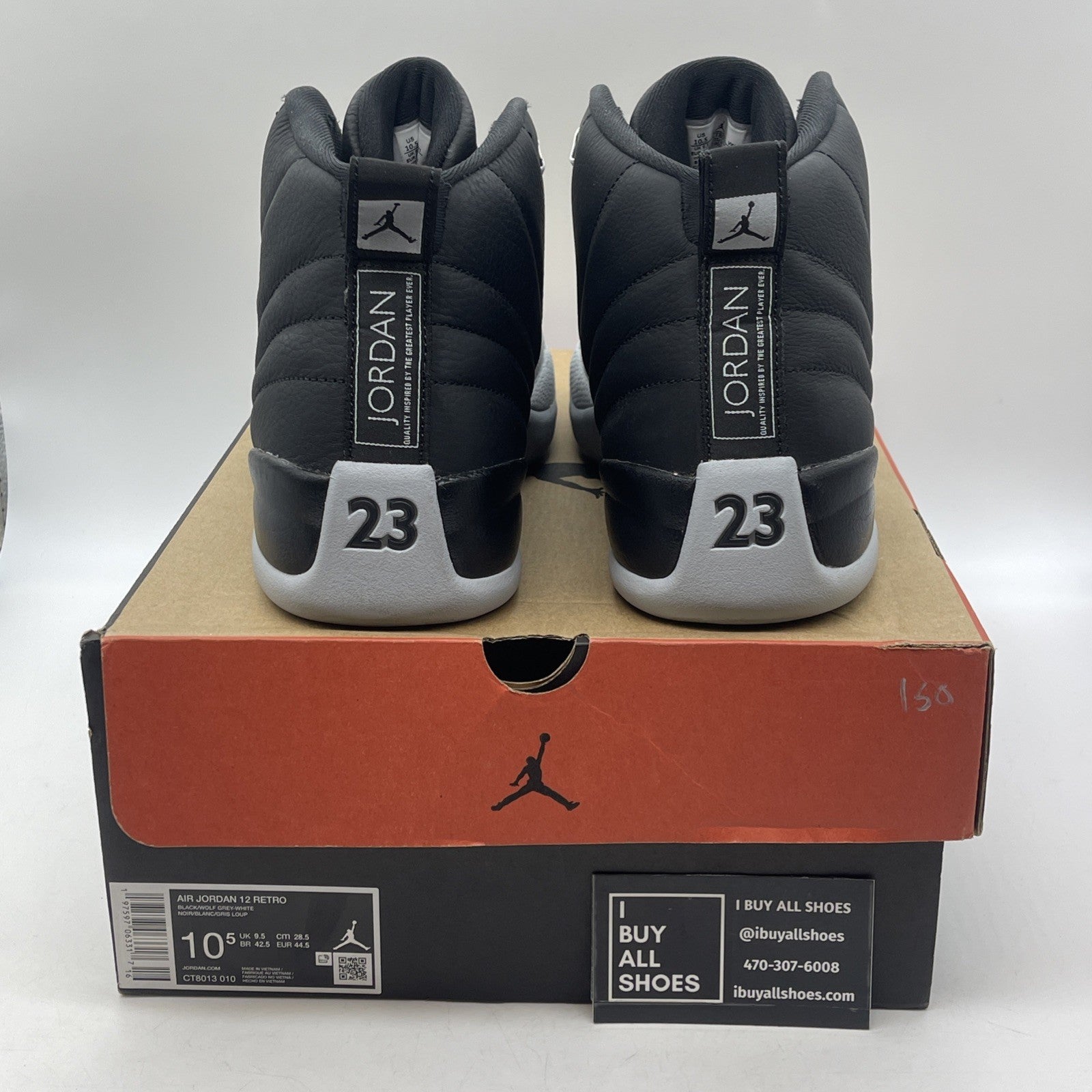 Size 10.5 - Air Jordan 12 Retro Barons Black Grey Leather (CT8013-010)