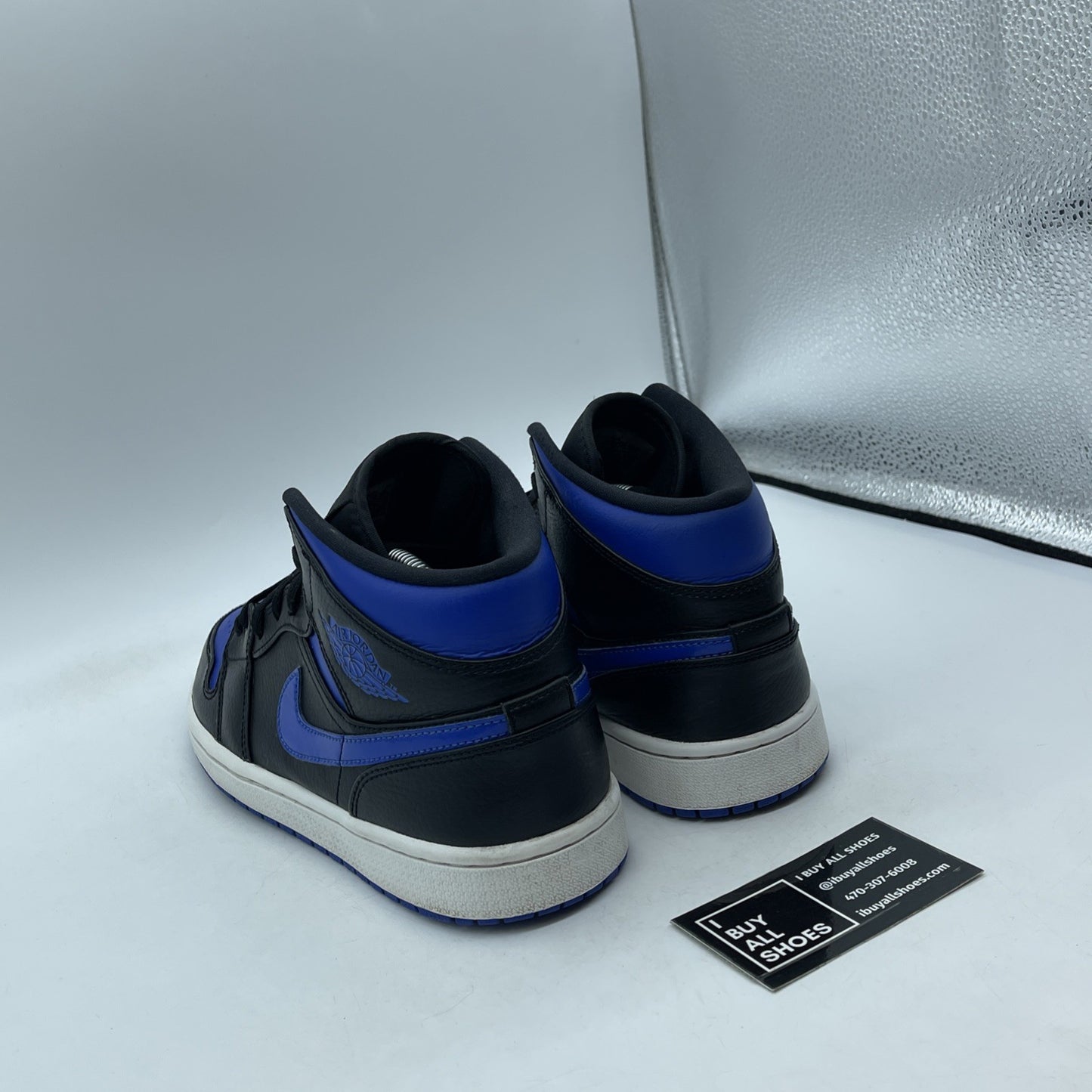Size 8.5 - Air Jordan 1 Mid Black Hyper Royal Blue Leather (554724-068)