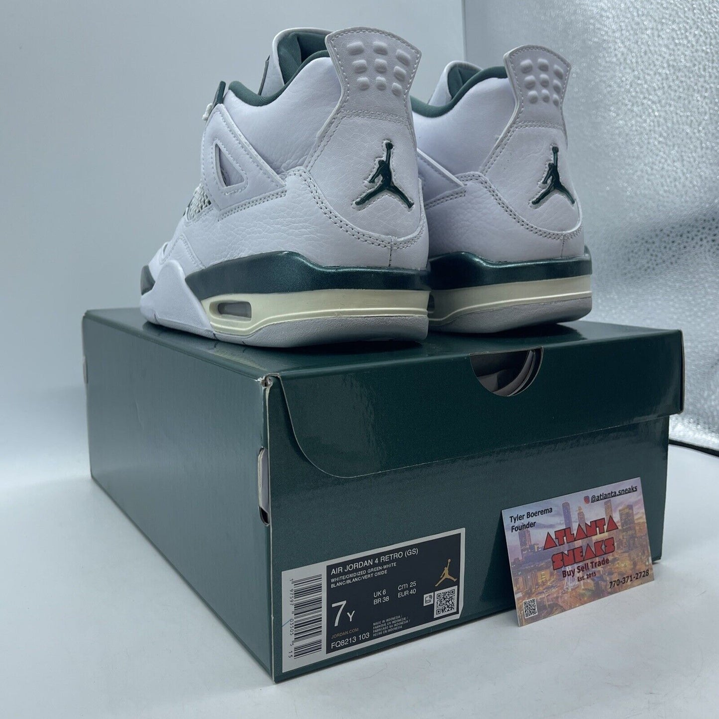 Size 7Y - Jordan 4 Retro White/Oxidized Green-White Leather (FQ8213 103)