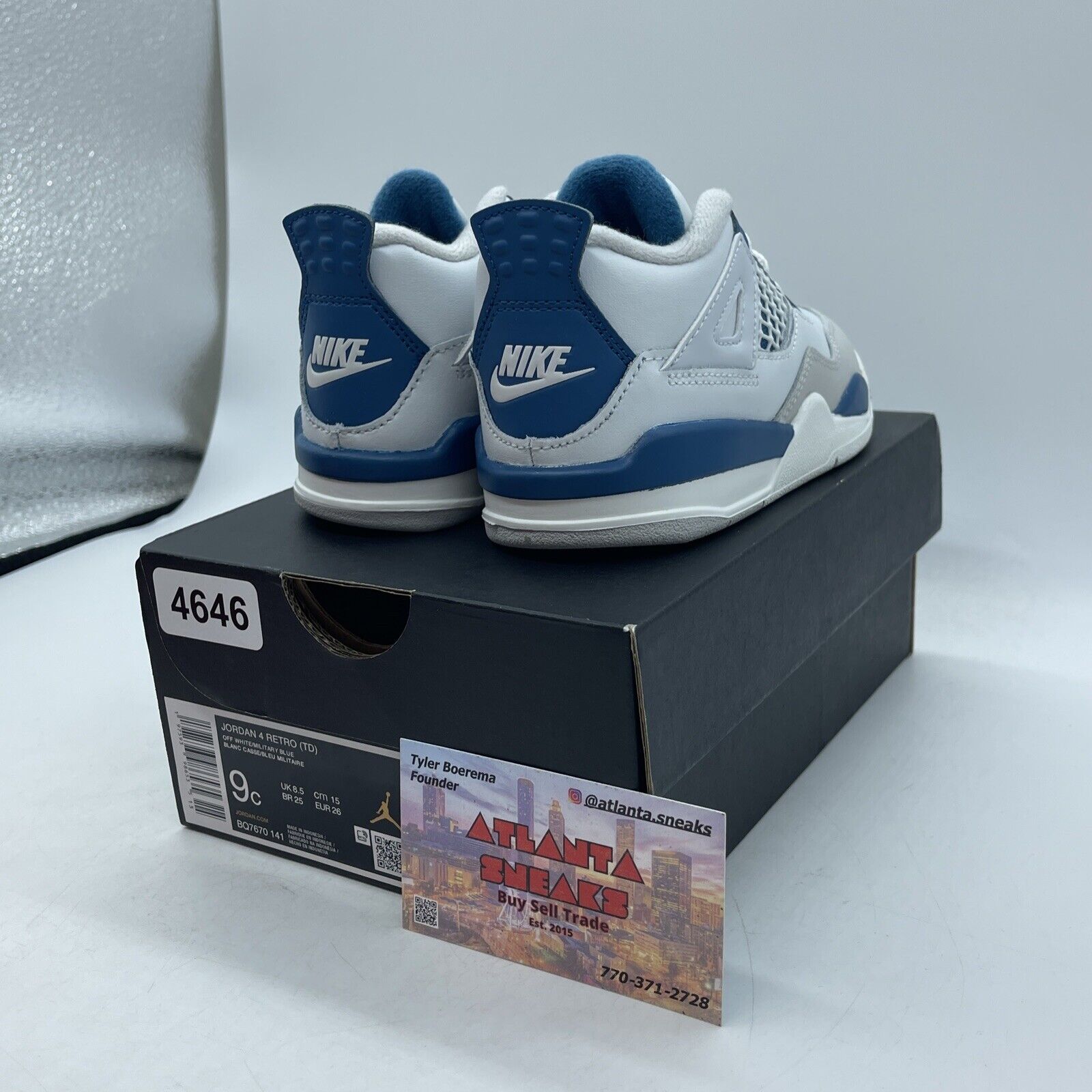 Toddler's Size 9C - Jordan 4 Retro Military Blue Leather White (BQ7670 141)