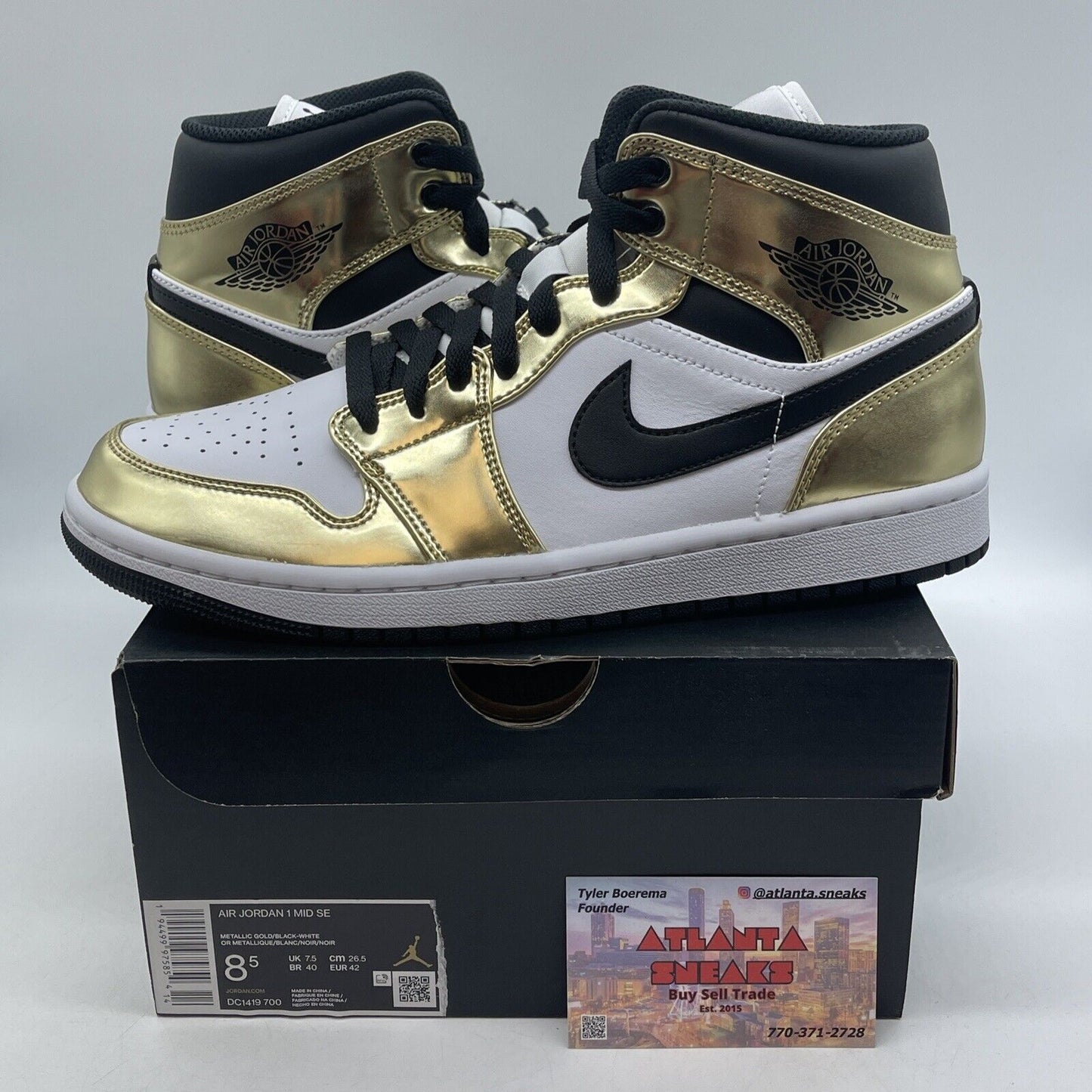 Size 8.5 - Jordan 1 Mid SE Metallic Gold 2020 White Black Leather (DC1419-700)