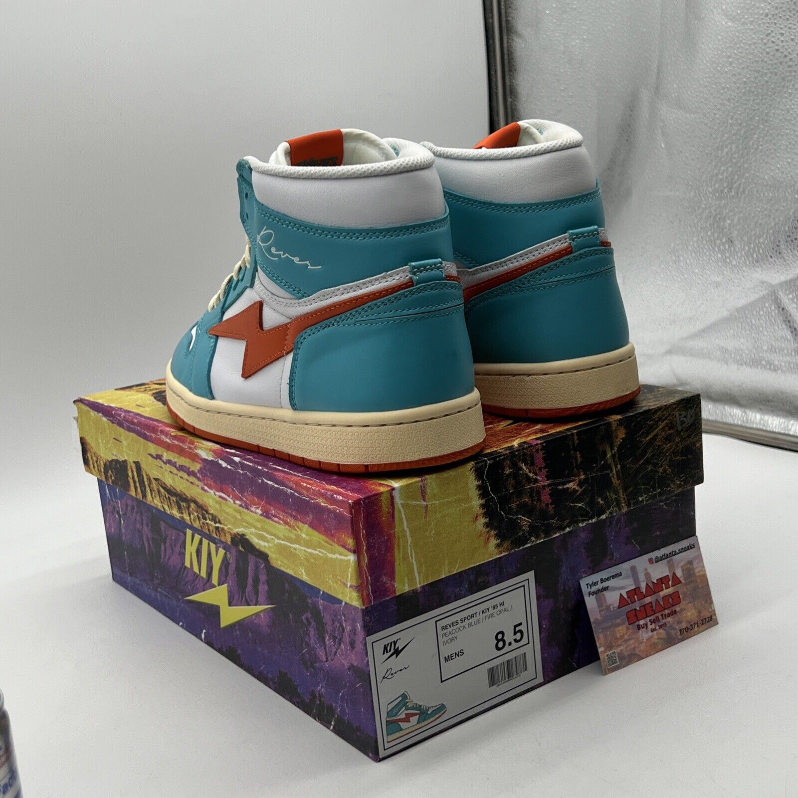 Size 8.5 - Reves Paris Kiy ‘85 hi Miami White Orange Teal Leather