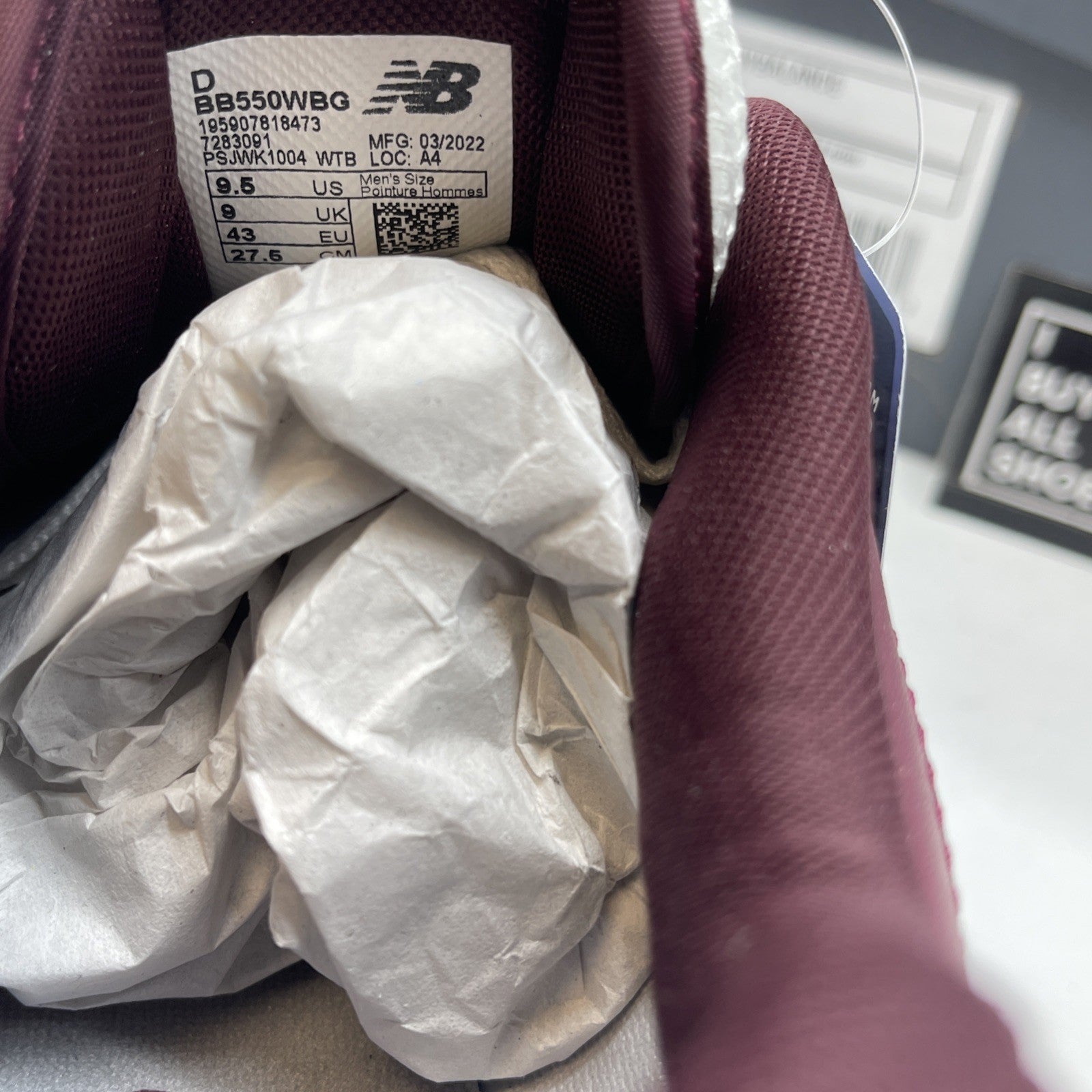 Size 9.5 - New Balance 550 Burgundy Turquoise White Leather (BB550WBG)