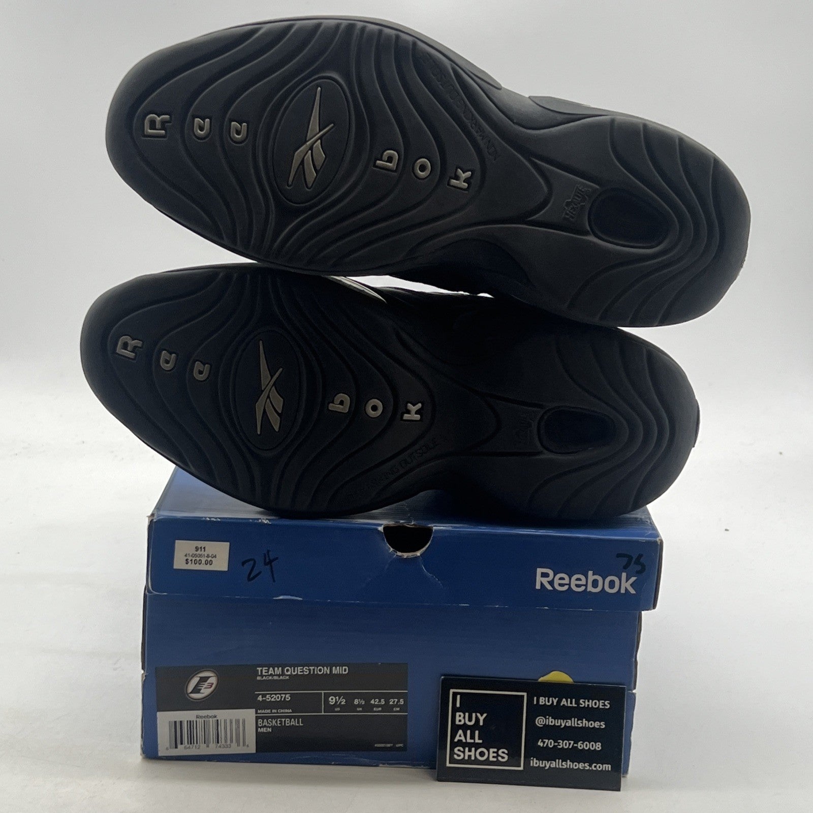 Size 9.5 - REEBOK QUESTION MID IVERSON BLACK/SILVER (4-52075)