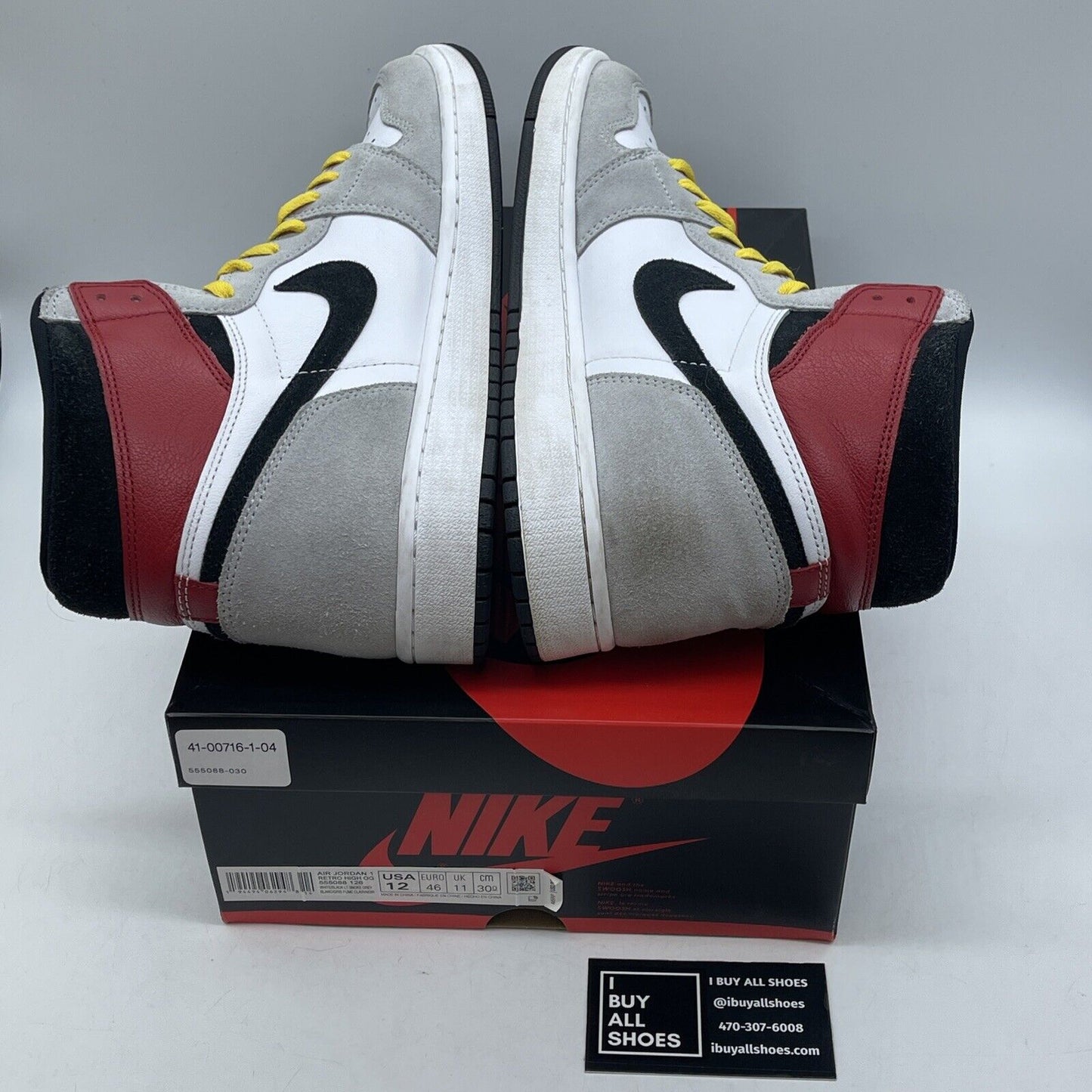 Size 12 - Jordan 1 Retro High OG Smoke Gray Red Suede Leather (555088-126)
