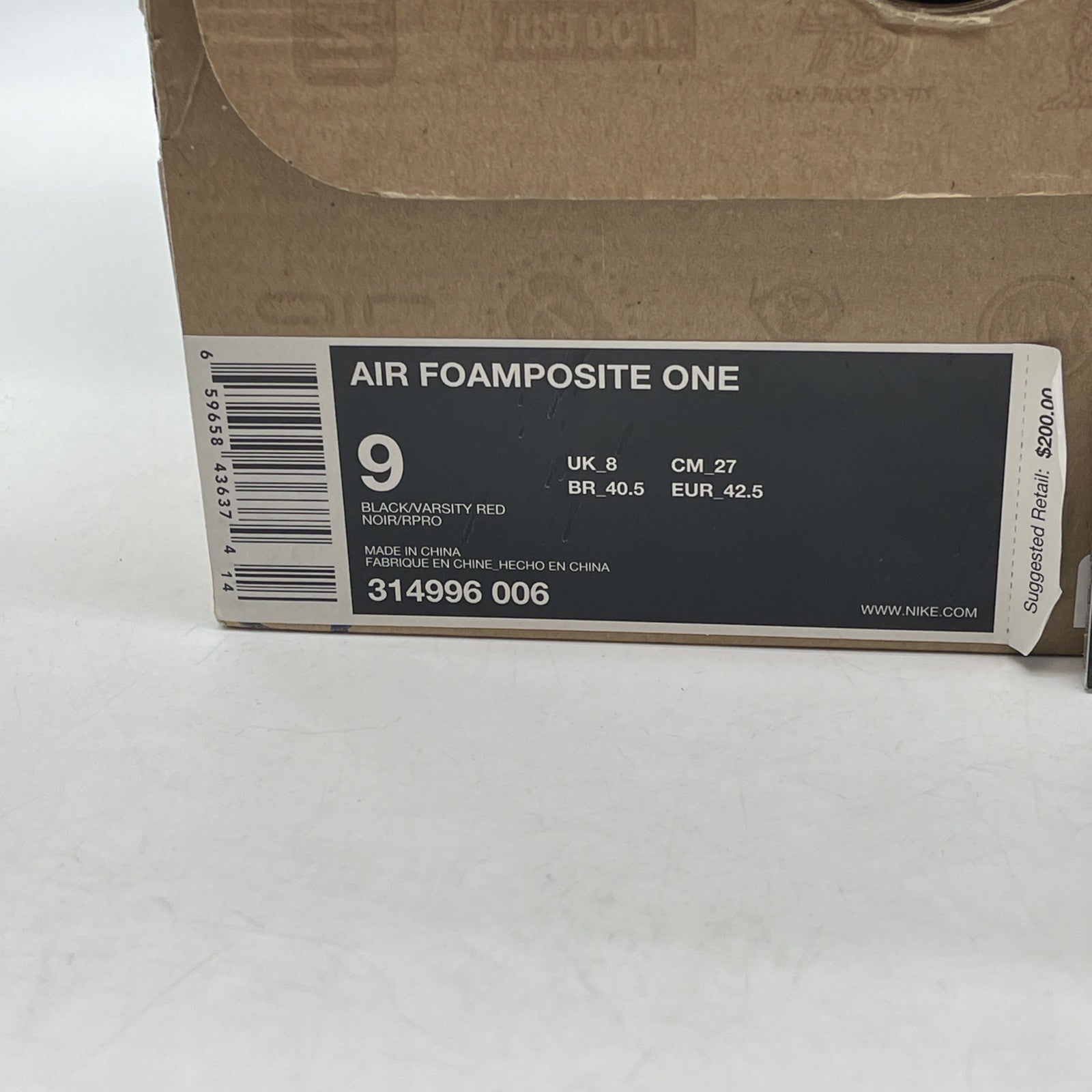 Size 9 - Nike Air Foamposite One 2010 Cough Drop Black Red Leather (314996-006)