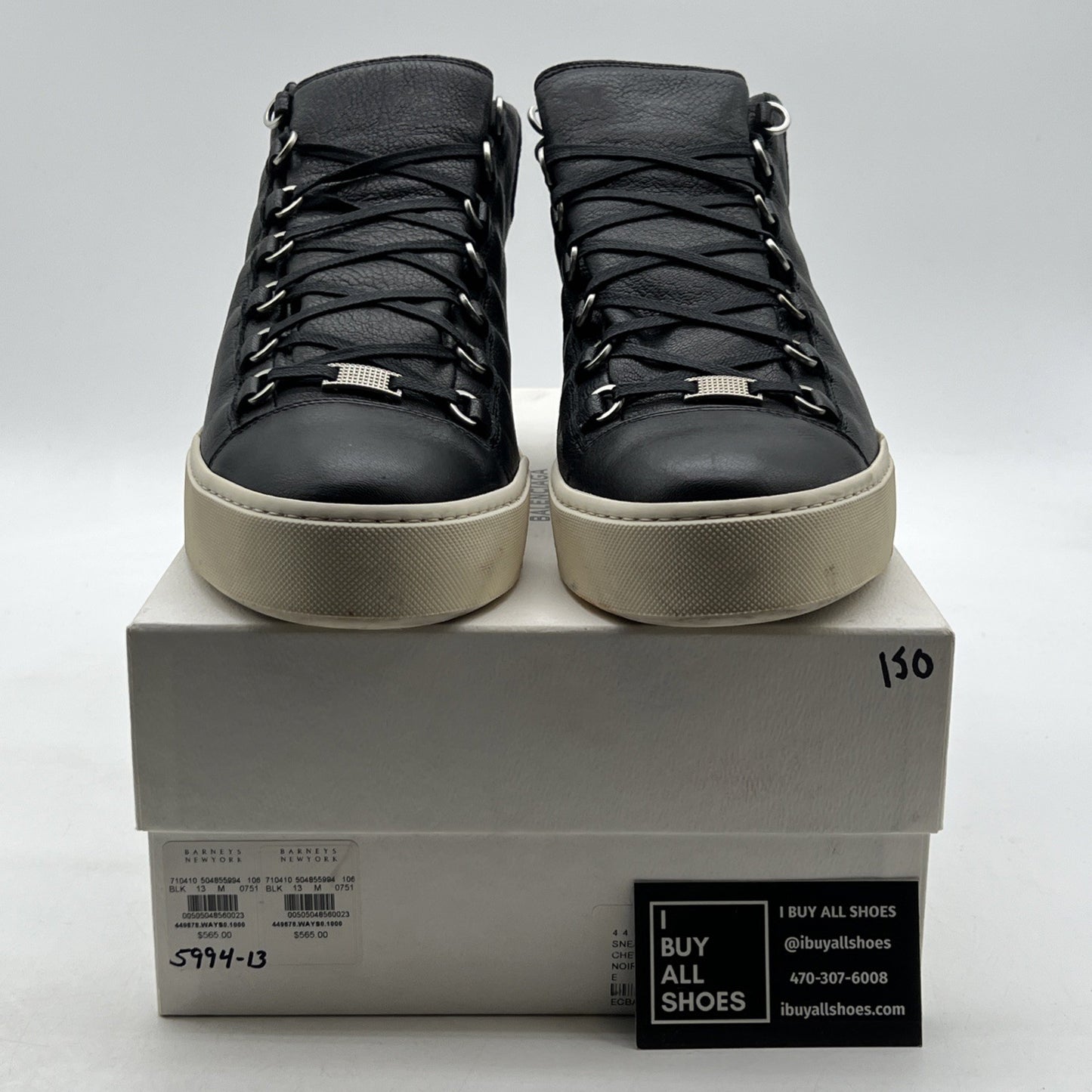 Size 46 - Balenciaga Black Leather Chevre Hamilton Hi-Top Sneaker