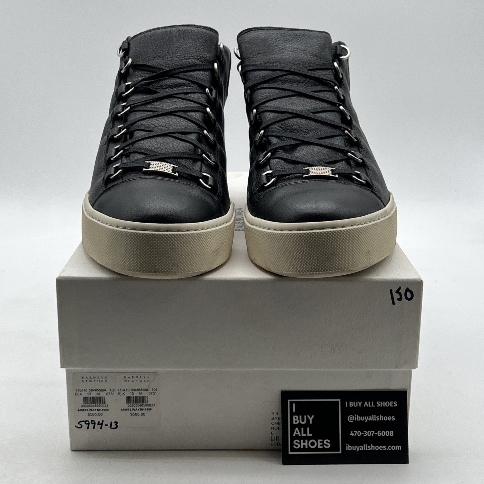 Size 46 - Balenciaga Black Leather Chevre Hamilton Hi-Top Sneaker