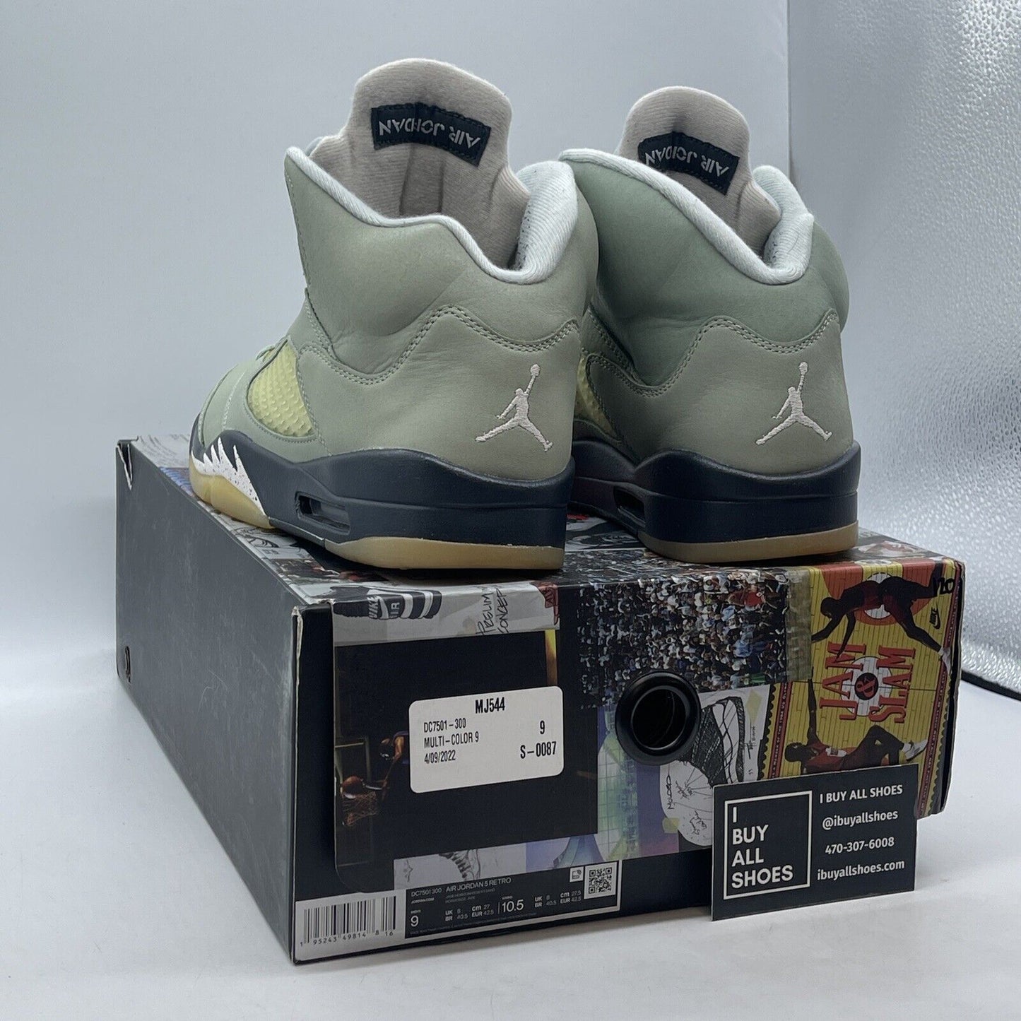 Size 9 - Jordan 5 JADE HORIZON Green White Black Suede (DC7501-300)