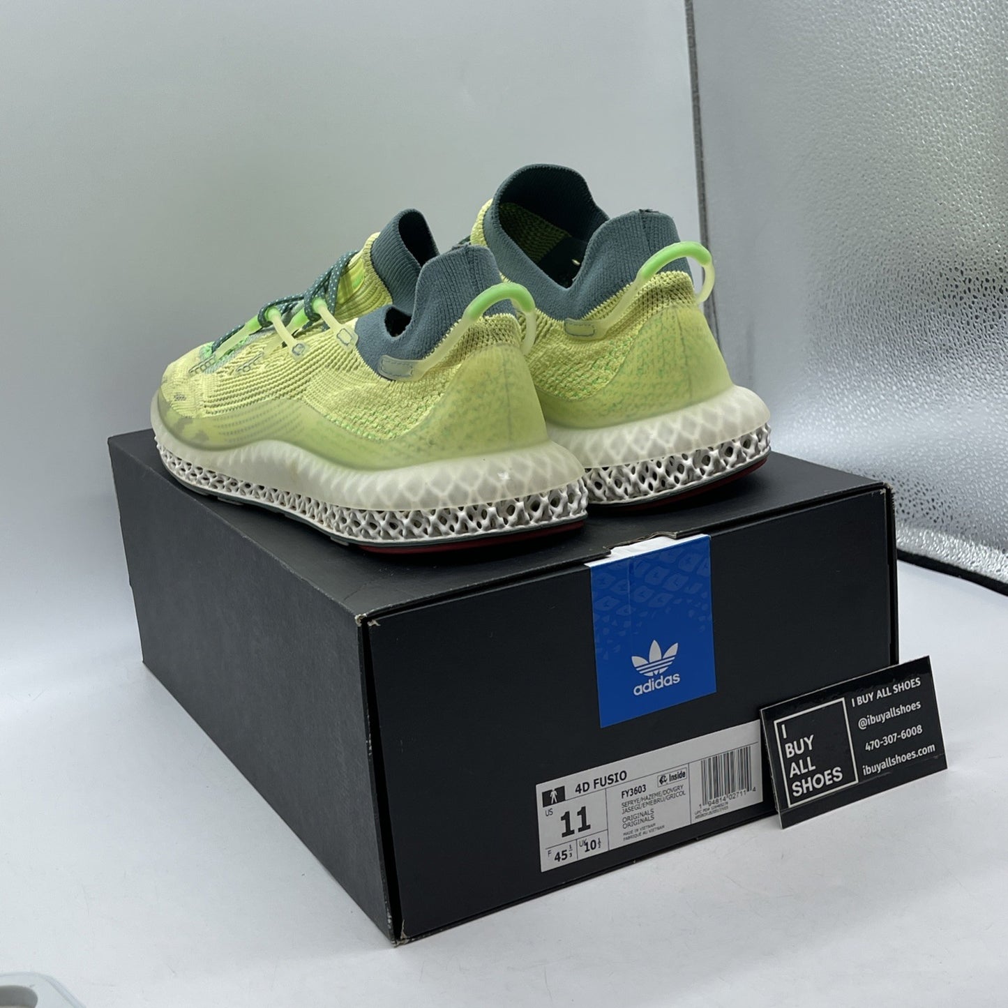 Size 11 - adidas 4D Fusio Semi Frozen Yellow Green White Suede (FY3603)