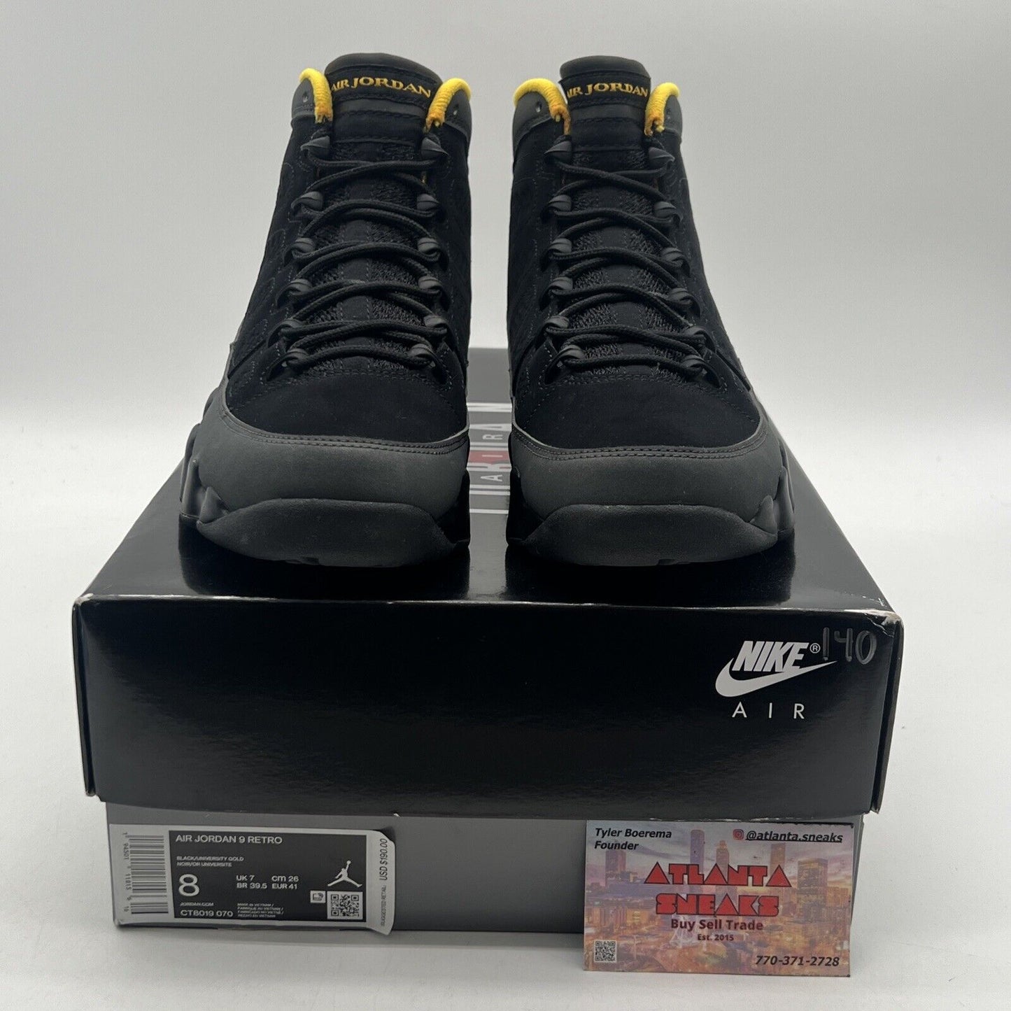 Size 8 - Jordan 9 Retro Black Grey Yellow Leather (CT8019-070)