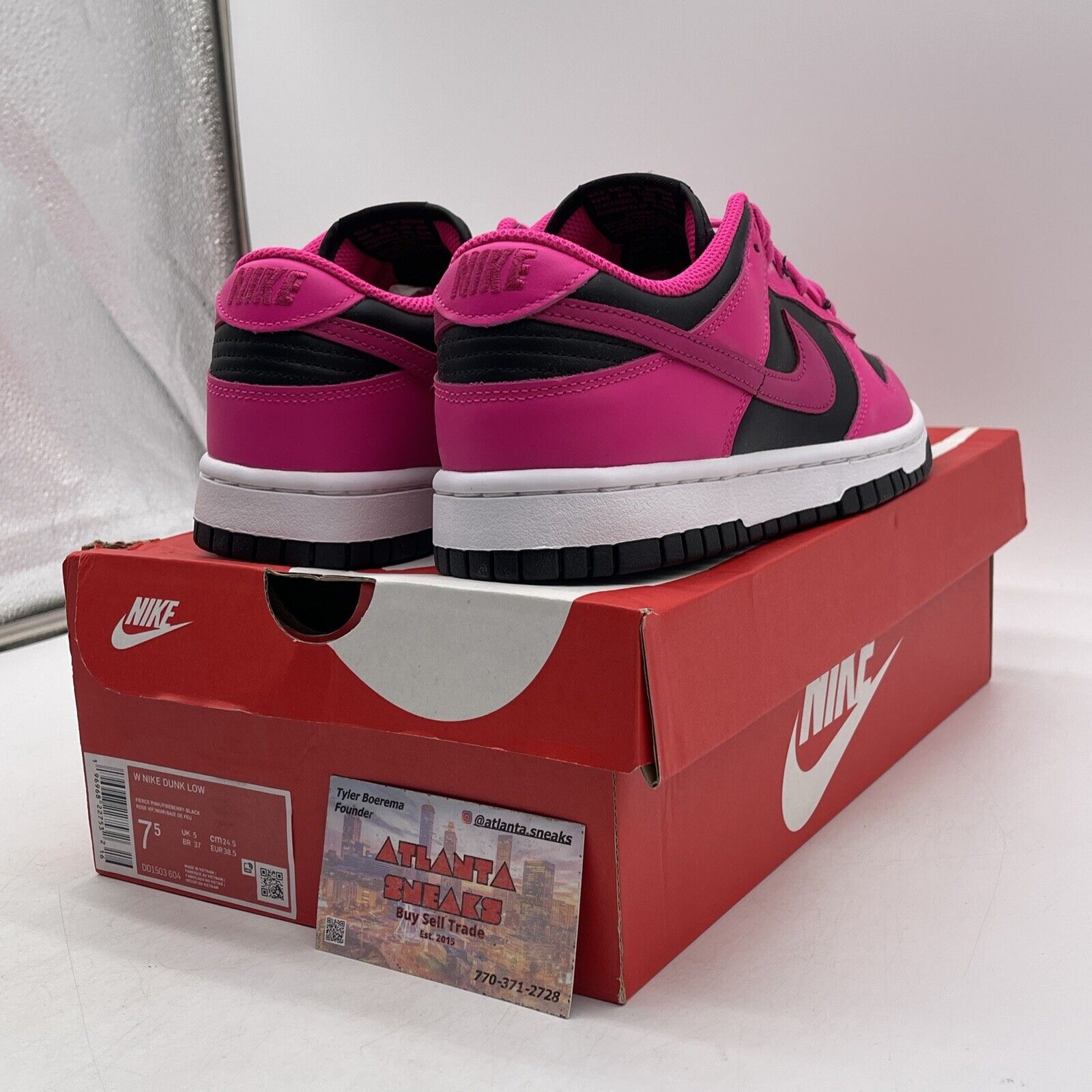 Size 7.5W - Nike Dunk Low Fierce Pink Black  White Leather (DD1503-604)