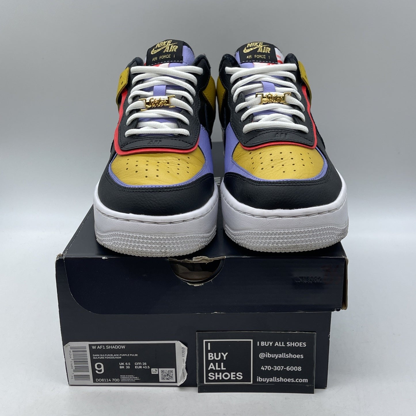 Size 9W - Nike Air Force 1 Shadow Dark Sulfur Black Yellow Leather (DO6114-700)