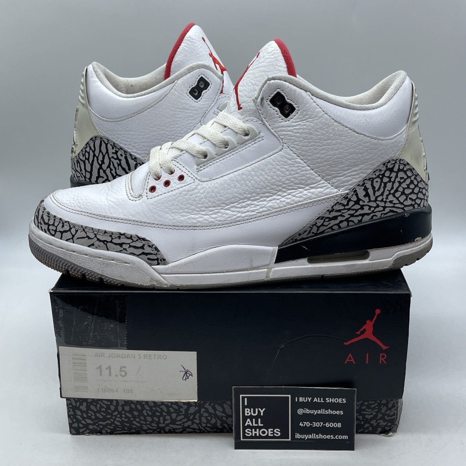 Size 11.5 - Air Jordan 3 Retro White Cement 2011 (136064-105)