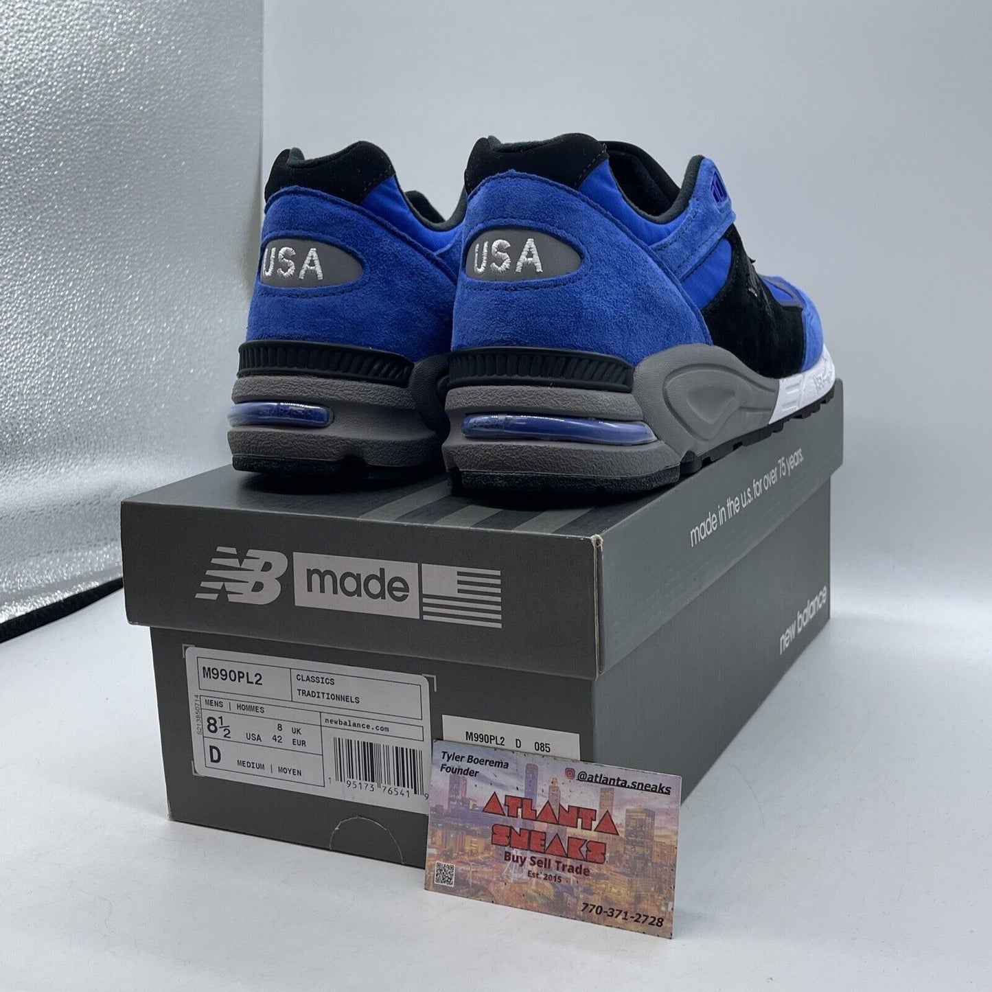 Size 8.5 - New Balance 990v2 Made in USA Blue Suede Black Leather (M990PL2)
