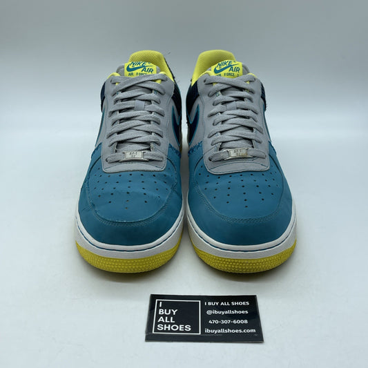 Size 12 - Nike Air Force 1 Low Grey Teal Blue Yellow Suede Leather (488298-039)