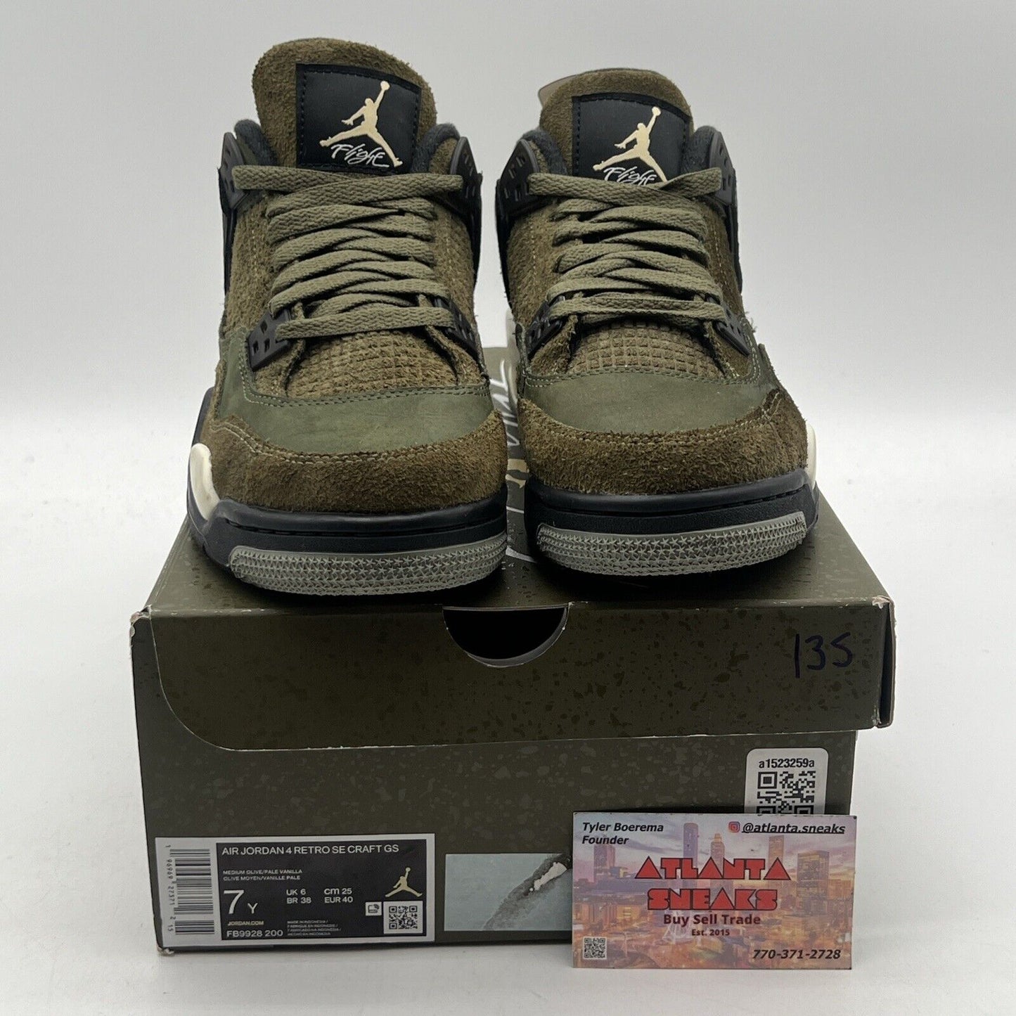 Size 7Y - Jordan 4 SE Retro Low Craft - Olive White Black Suede (FB9928-200)